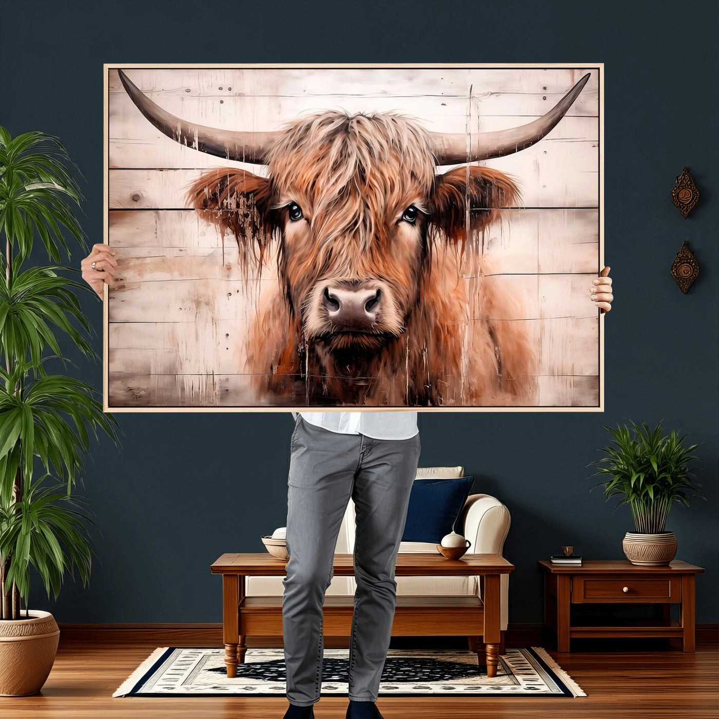 93730-MGV-CV-36X24 - Vintage Scottish Highland Cow Cattle Art Print Farmhouse Wall Art Canvas Print