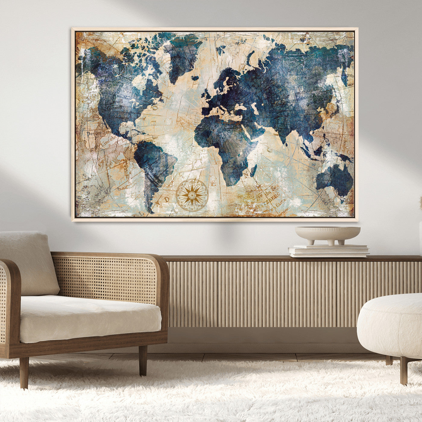 84561-MGV-FC-36X24_Natural-Push Pin World Map Canvas Print – Framed Wall Art for Couples, Travel Tracker Map, Anniversary Gift for Home Decor