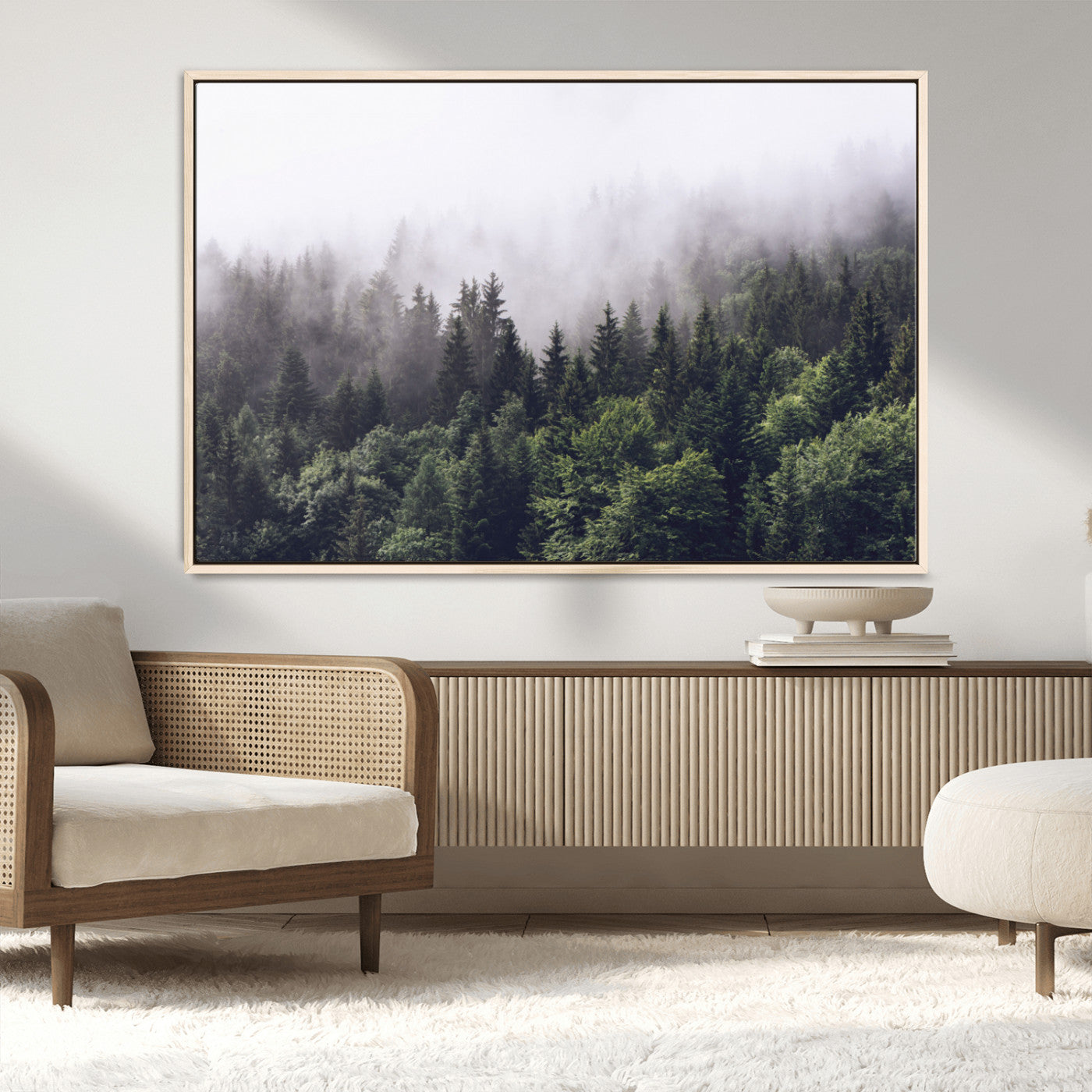 42578900-MGV-CV-36X24-Misty Forest Wall Art | Foggy Forest Canvas Print | Large Nature-Inspired Misty Tree Landscape for