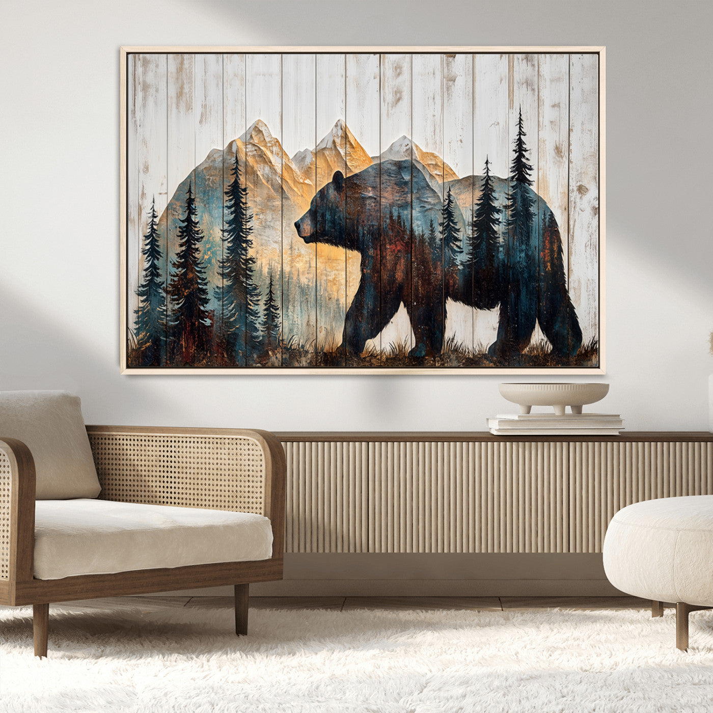 -Rustic Bear Wall Art - Grizzly 399 Bear Wall Art - Mountain Wood Canvas Wall Art - Nature Theme