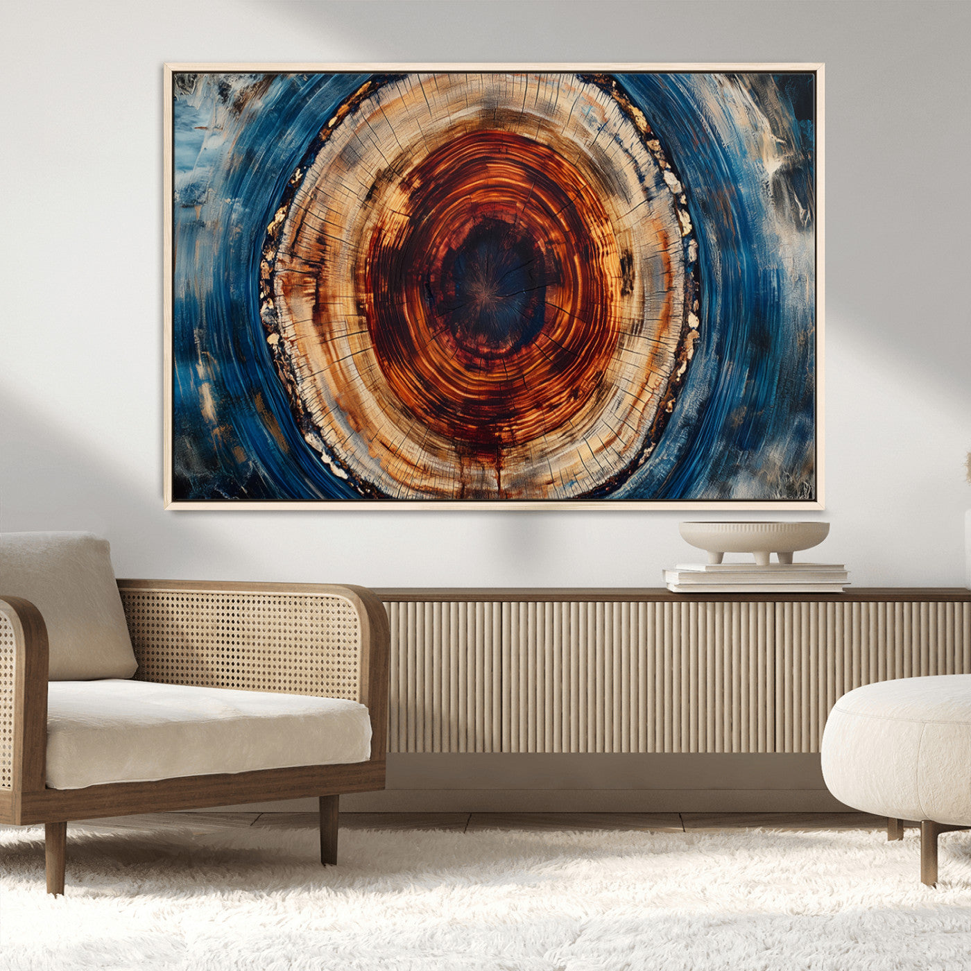 90395-MGV-CV-36X24-Abstract Framed Tree Rings Wall Decor, Wood Grain Rings Artwork Print, Nature Woodland Modern Wall