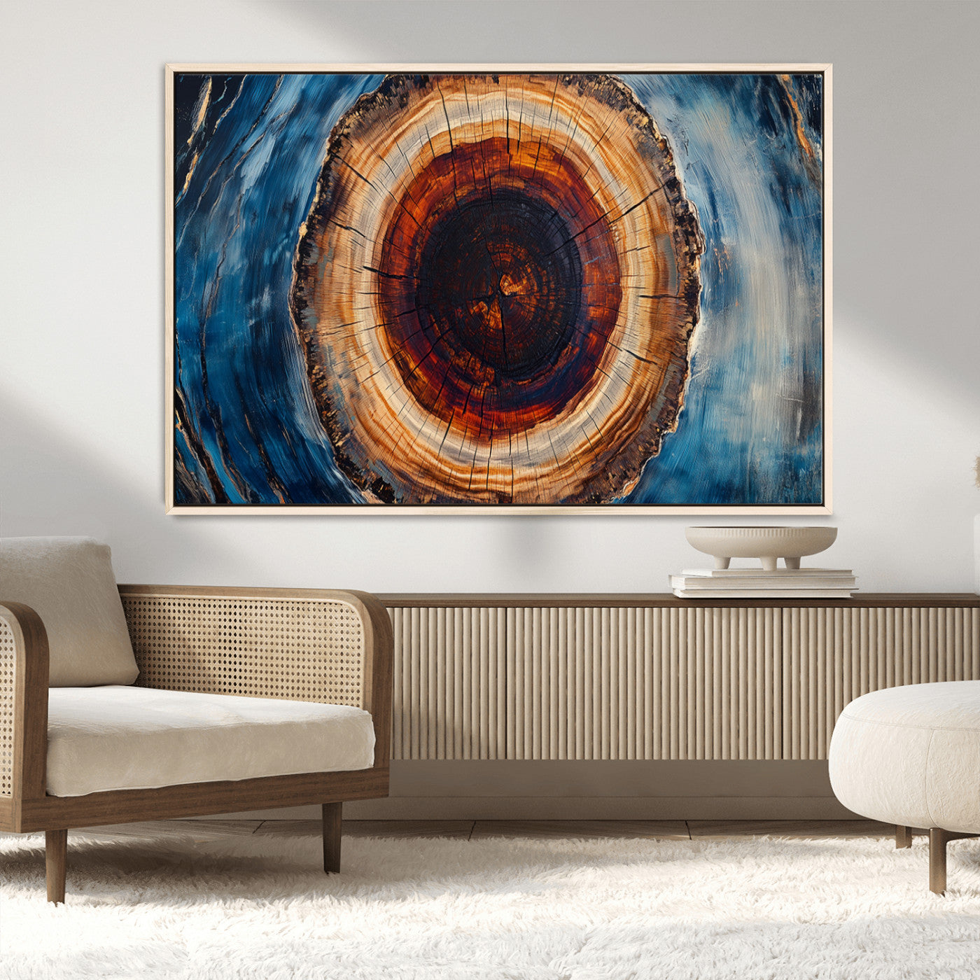 30457-MGV-CV-36X24-Framed Abstract Tree Ring Wall Art Print, Natural Rustic Wood Texture Canvas Print, Wood Tree Stump