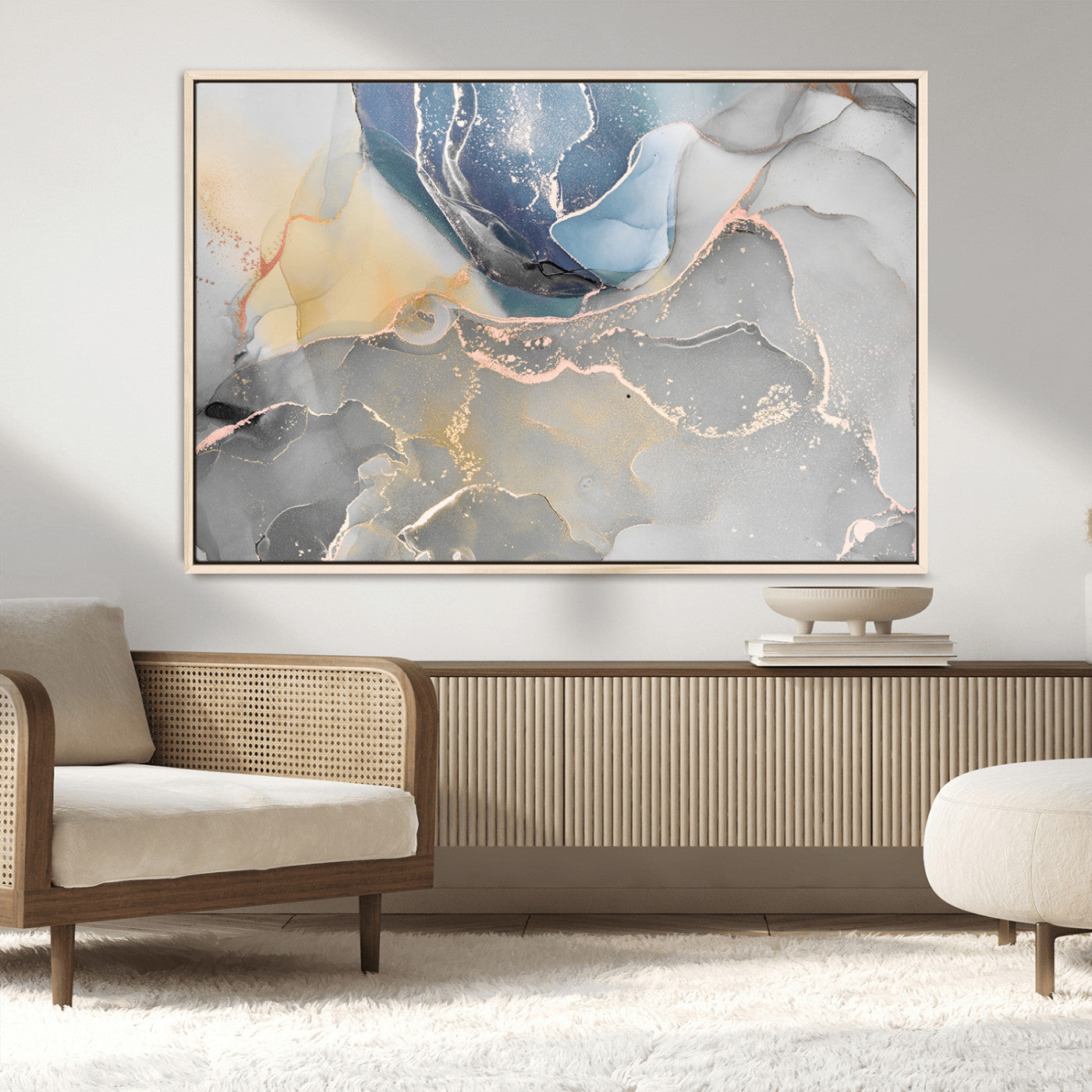 18176-MGV-CV-36X24-Large Abstract Blue and Gold Canvas Wall Art | Fluid Ink Artwork Print | Luxury Wall Decor for