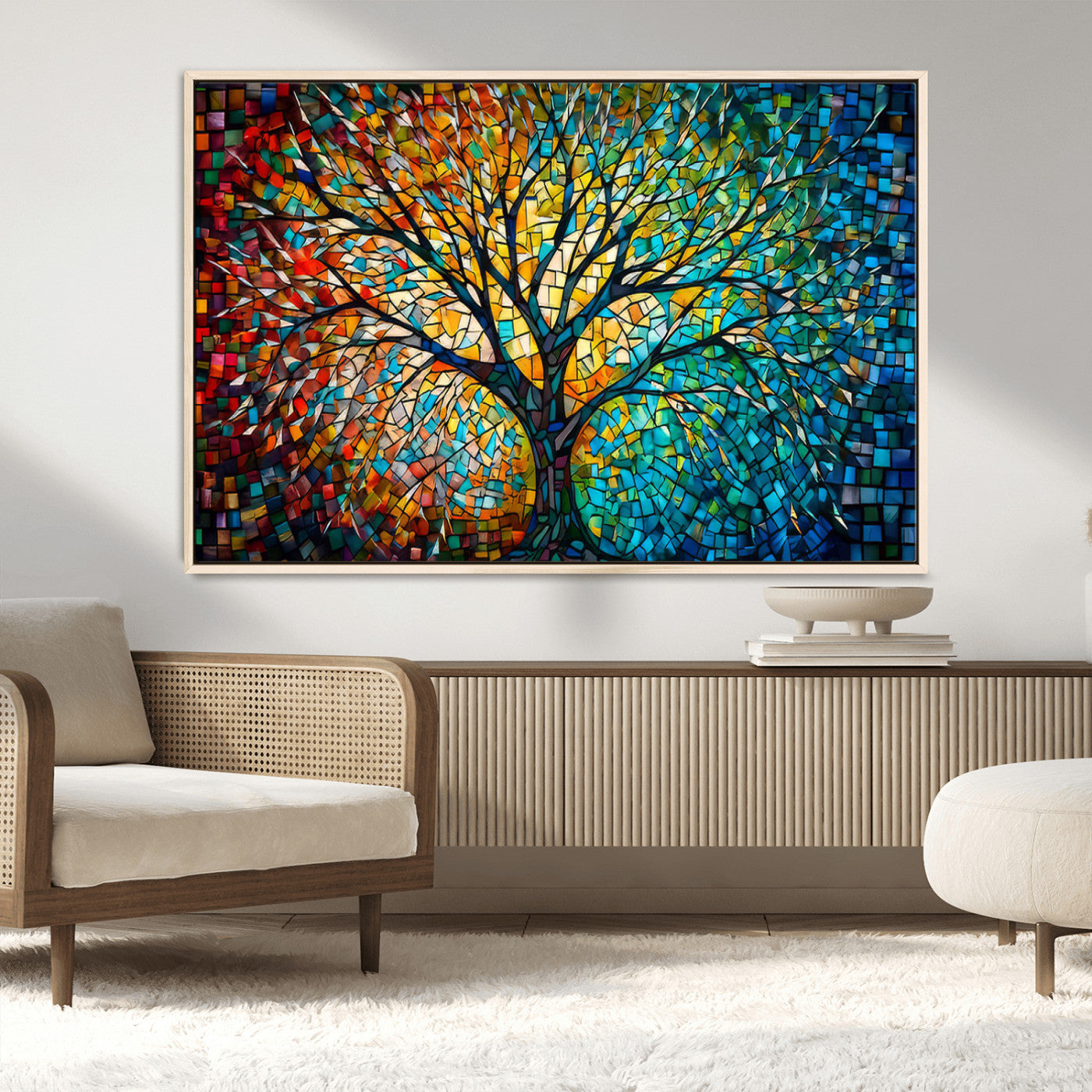 99325-MGV-CV-36X24-Yggdrasil Tree of Life Wall Art Print Canvas | Mosaic Style 3-Panel Canvas Print