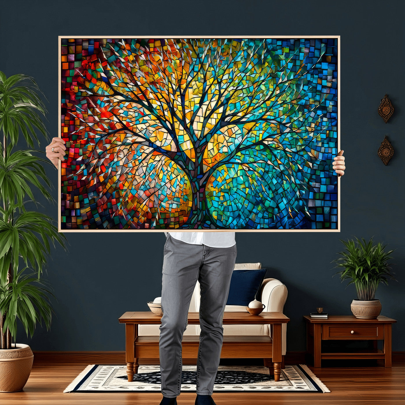99325-MGV-CV-36X24 - Yggdrasil Tree of Life Wall Art Print Canvas | Mosaic Style 3-Panel Canvas Print