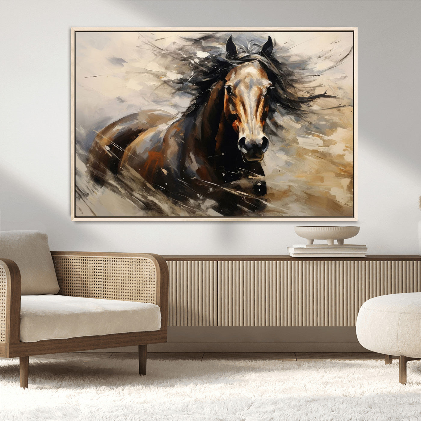 53001-MGV-FC-36X24_Natural-Abstract Wall Art Horse Print - Large Western Horse Canvas - Farmhouse Woodland Wall Art - Framed