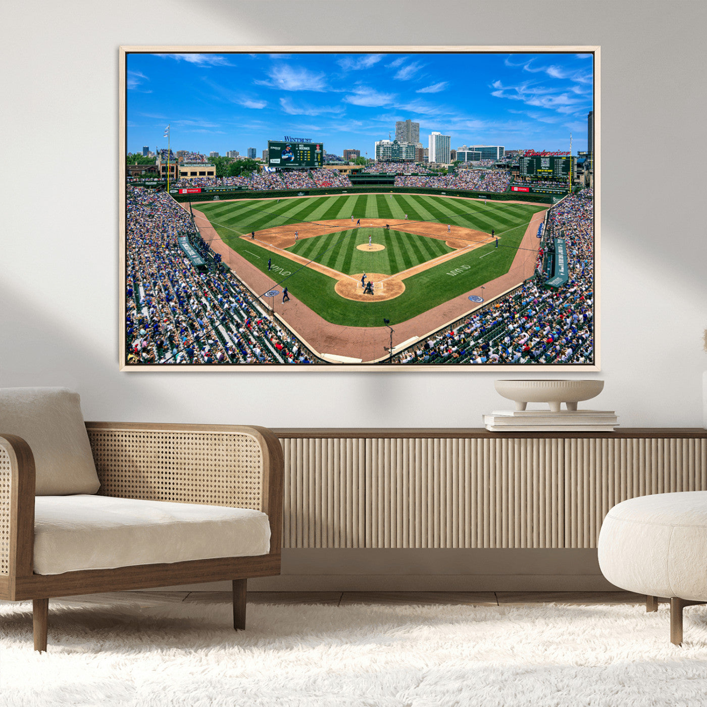26064-MGV-CV-36X24-Framed Wrigley Field Chicago Cubs Canvas Print – Panoramic Multi-Piece Iconic Baseball Stadium Wall Art for Home, Office