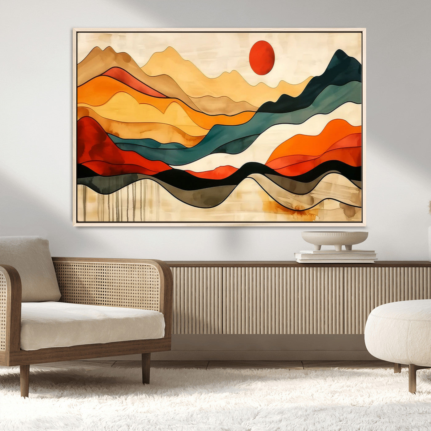 23241-MGV-CV-36X24-Mid Century Wall Art Print - Abstract Woodland Print - Modern Art Panoramic Mountain Wall Art