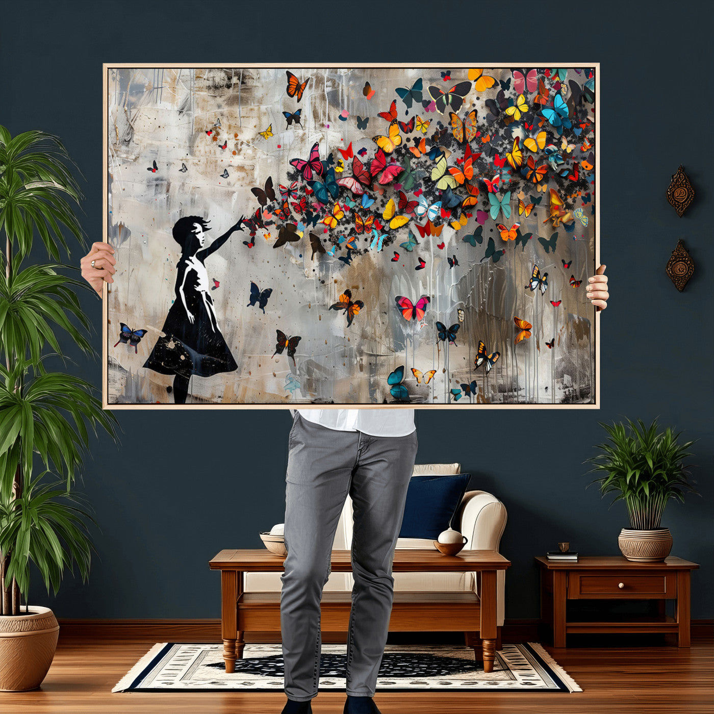 51446-MGV-CV-36X24 - Banksy Butterfly Girl Wall Art | 3-Piece Butterfly Girl Canvas