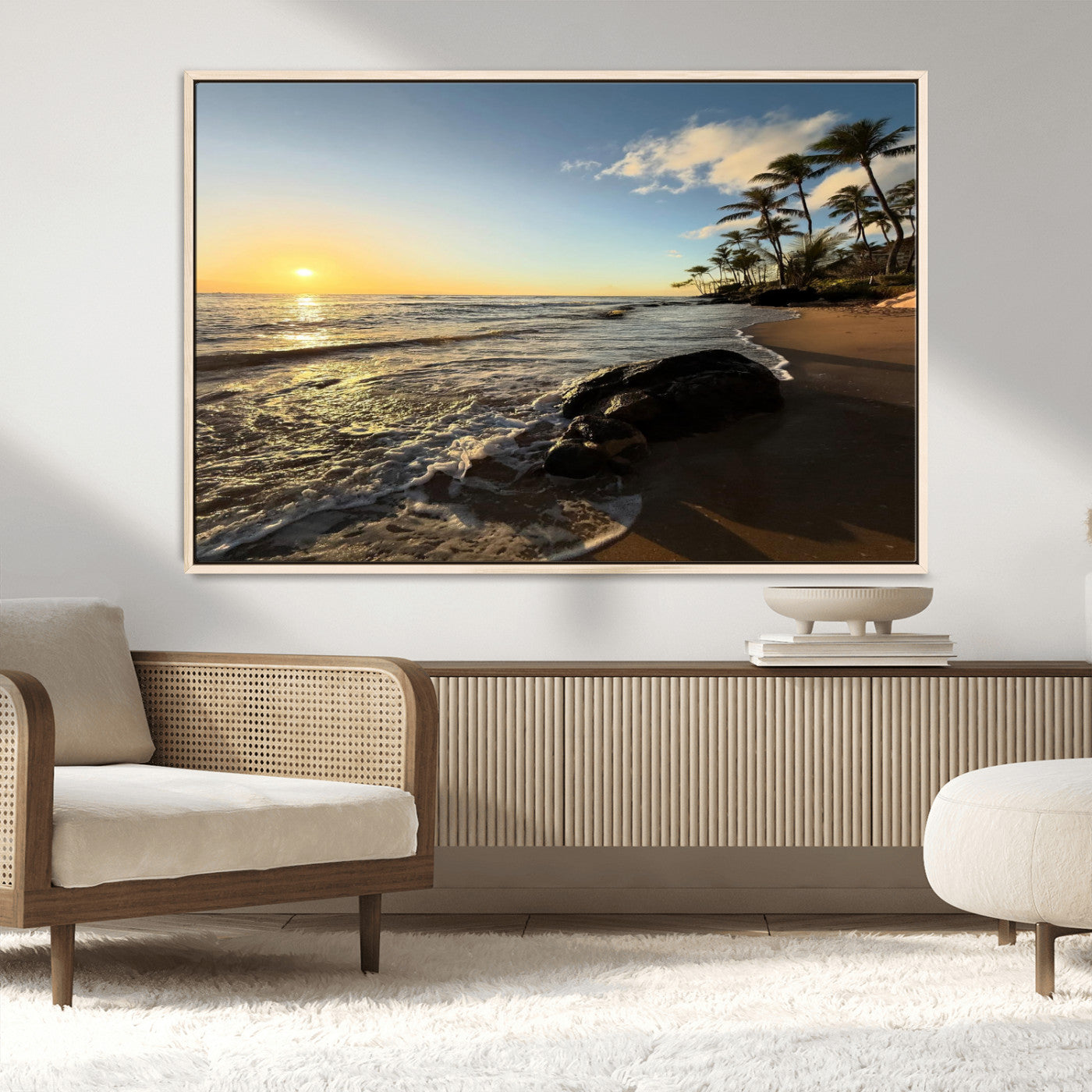 Nadir2-MGV-CV-36X24-Tropical Beach Wall Art - Stunning Ocean Sunset Canvas Print with Palm Tree Design for Relaxing and