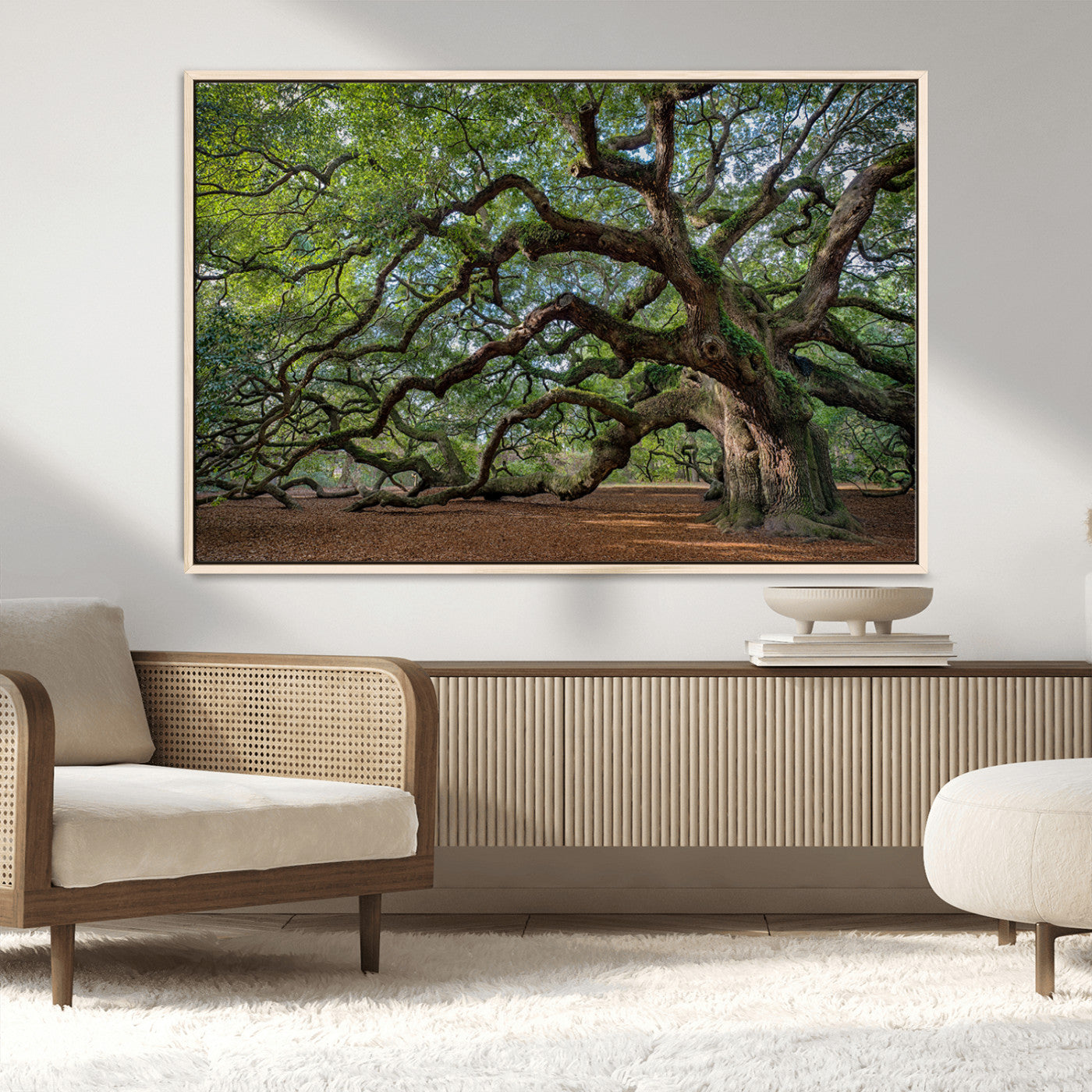 MGV-FC-36X24 - Ancient Oak Tree Wall Art – Canvas Print of Expansive Branches Lush Green Canopy, Tranquil Landscape, Majestic Nature Decor for Home or Office