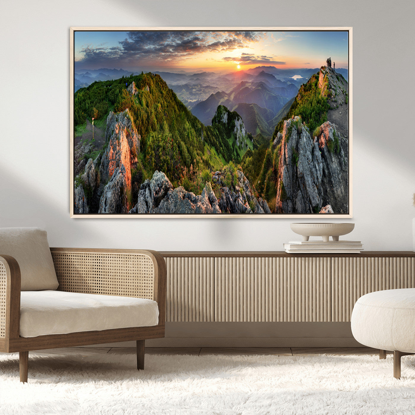 51582565-MGV-CV-36X24-Mountain Sunset Panoramic Wall Art Canvas Print – Framed Scenic Wilderness Scene with Majestic Summit Artwork for Home, Office