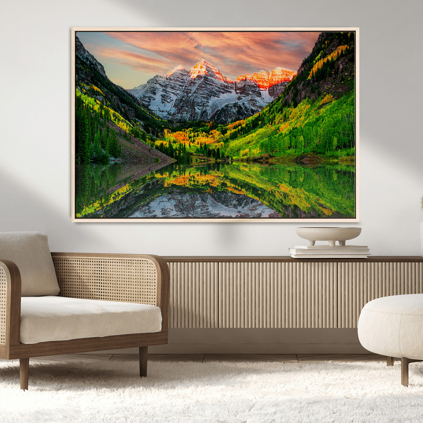 59533484-MGV-FC-36X24_Natural-Maroon Bells Lake Wall Art Canvas Print – Majestic Colorado Mountain Landscape, Autumn Reflection,