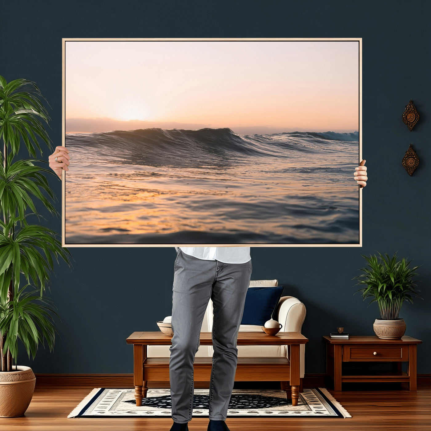 46299358-MGV-CV-36X24 - Golden Sunset Ocean Wall Art – Tranquil Waves & Peaceful Horizon Canvas Print, Soft Light and Evening Glow for Serene Beach, Home or Nature Decor
