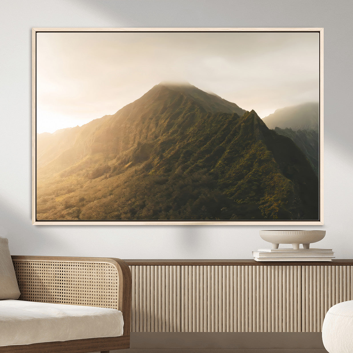 42338636-MGV-CV-36X24-Mountain Wall Art – Framed Sunset Landscape Canvas Artwork, Serene Nature Design, Rustic Decor for Home, Office