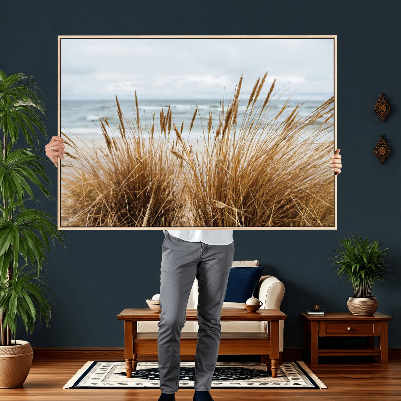 14270839-MGV-CV-36X24 - Beach Grass Wall Art – Canvas Print of Serene Coastal Shore, Peaceful Ocean Vibes, Nature Decor for Guest Room, Office or Living Room
