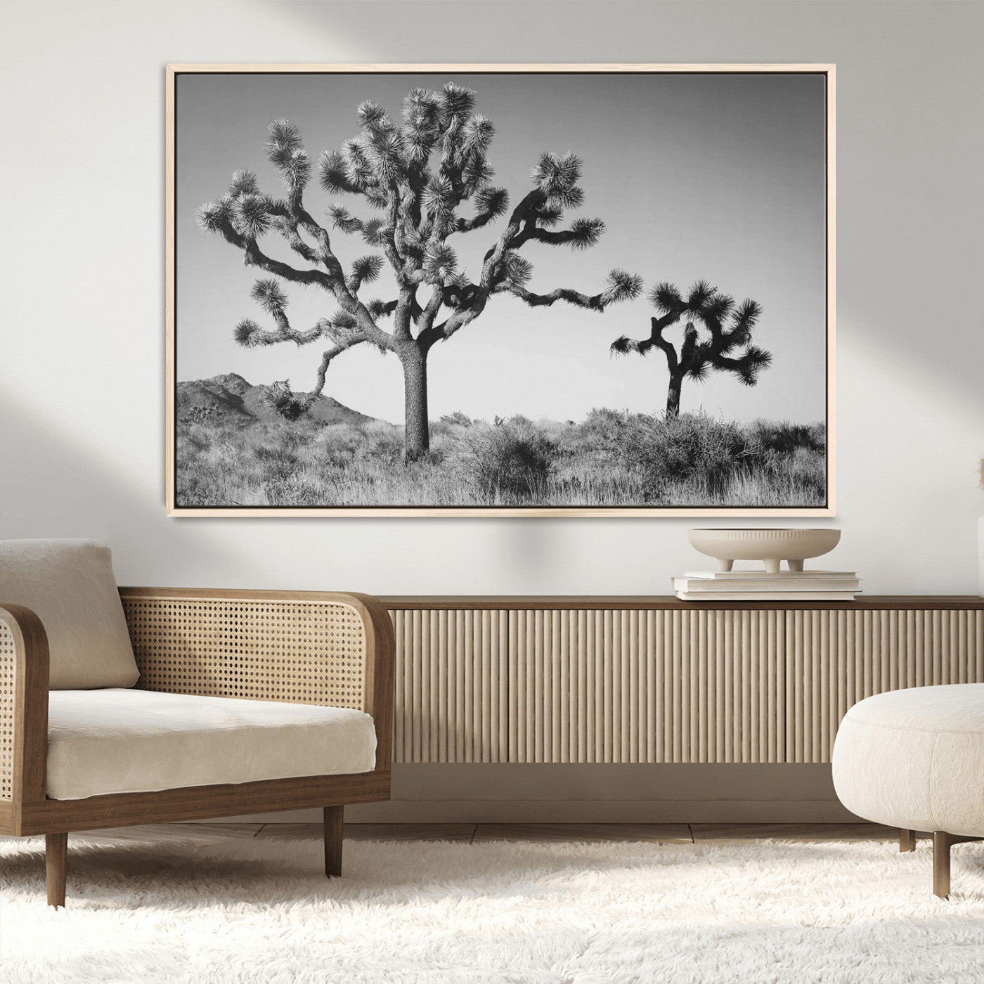 93692513-MGV-CV-36X24-Joshua Tree Wall Art Canvas Print – Framed Monochrome Desert Minimalist Nature Scene Southwestern Artwork for Home Office