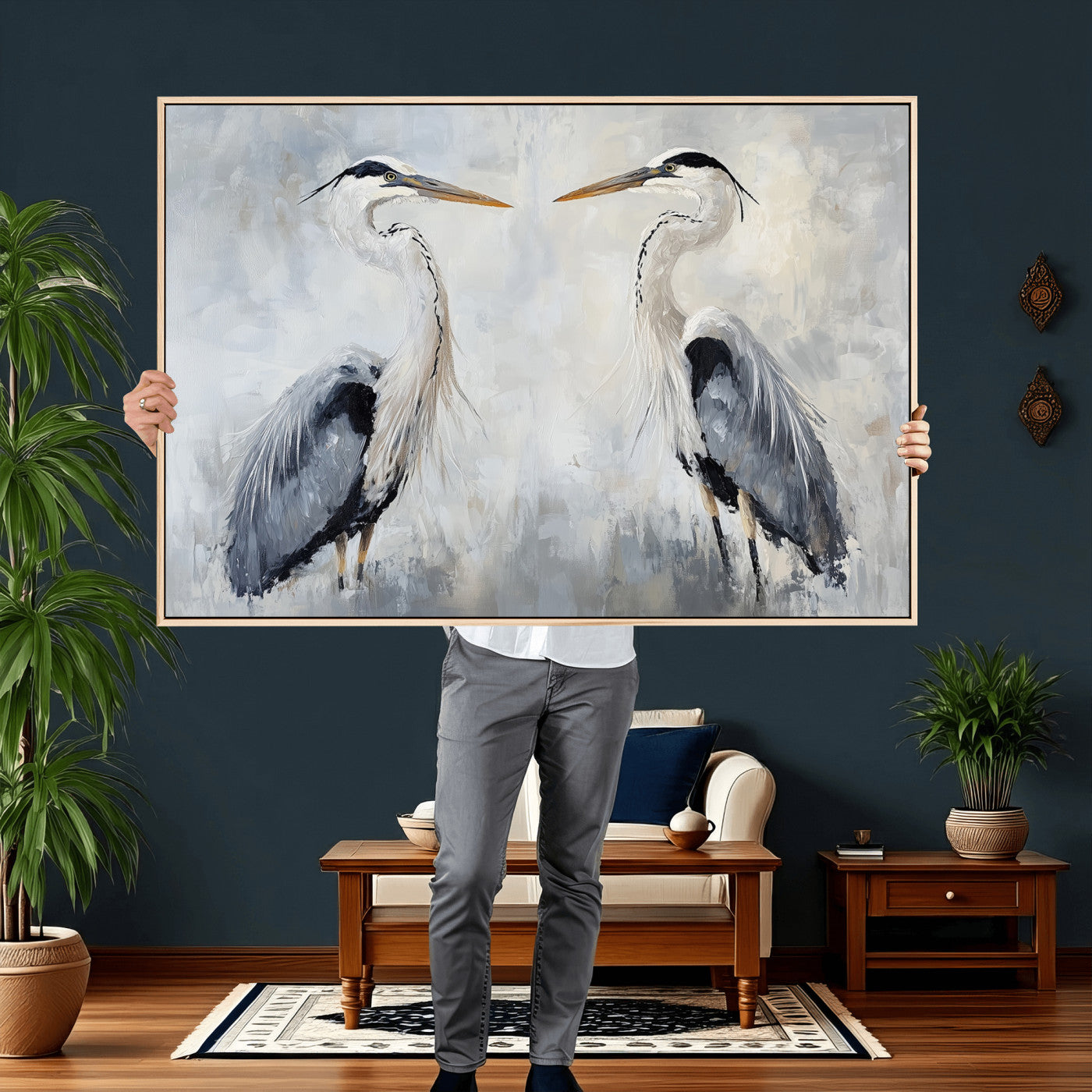 90806932-MGV-CV-36X24 - Heron Wall Art Wall Art Canvas Print, Framed Bird Canvas Decor Art Picture Print, Nature Inspired Perfect Coastal Minimalist Decor Artwork