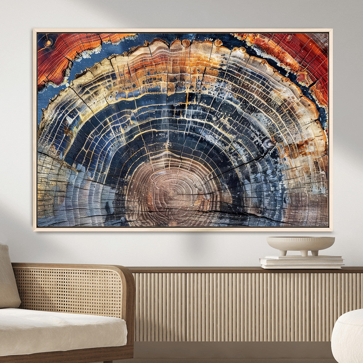60292921-MGV-FC-36X24 - Vintage Tree Rings Wall Art Canvas Print – Framed Wood Art Picture Petrified Wood Artwork for Home, Office, Living Room