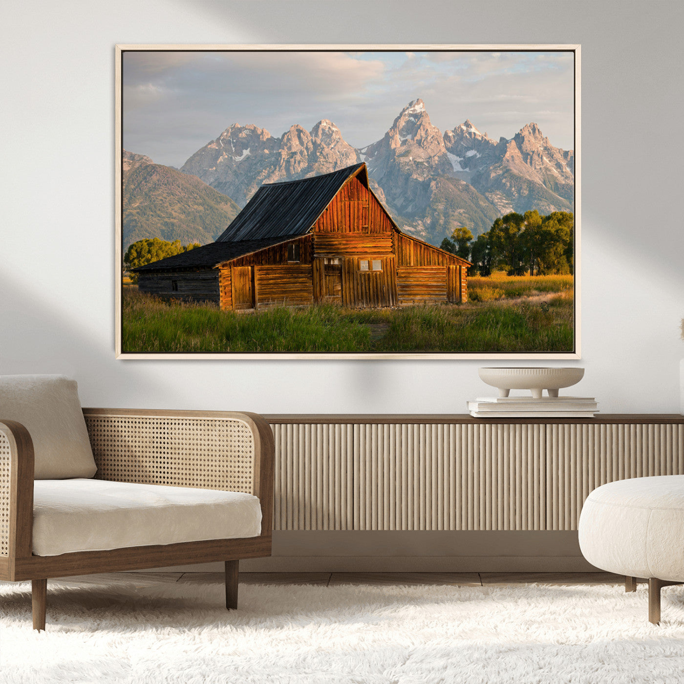 31771014-MGV-CV-36X24-Rustic Barn Wall Art Canvas Print – Framed Western Landscape Farmhouse Style Rustic Nature Scene Artwork for Home Office