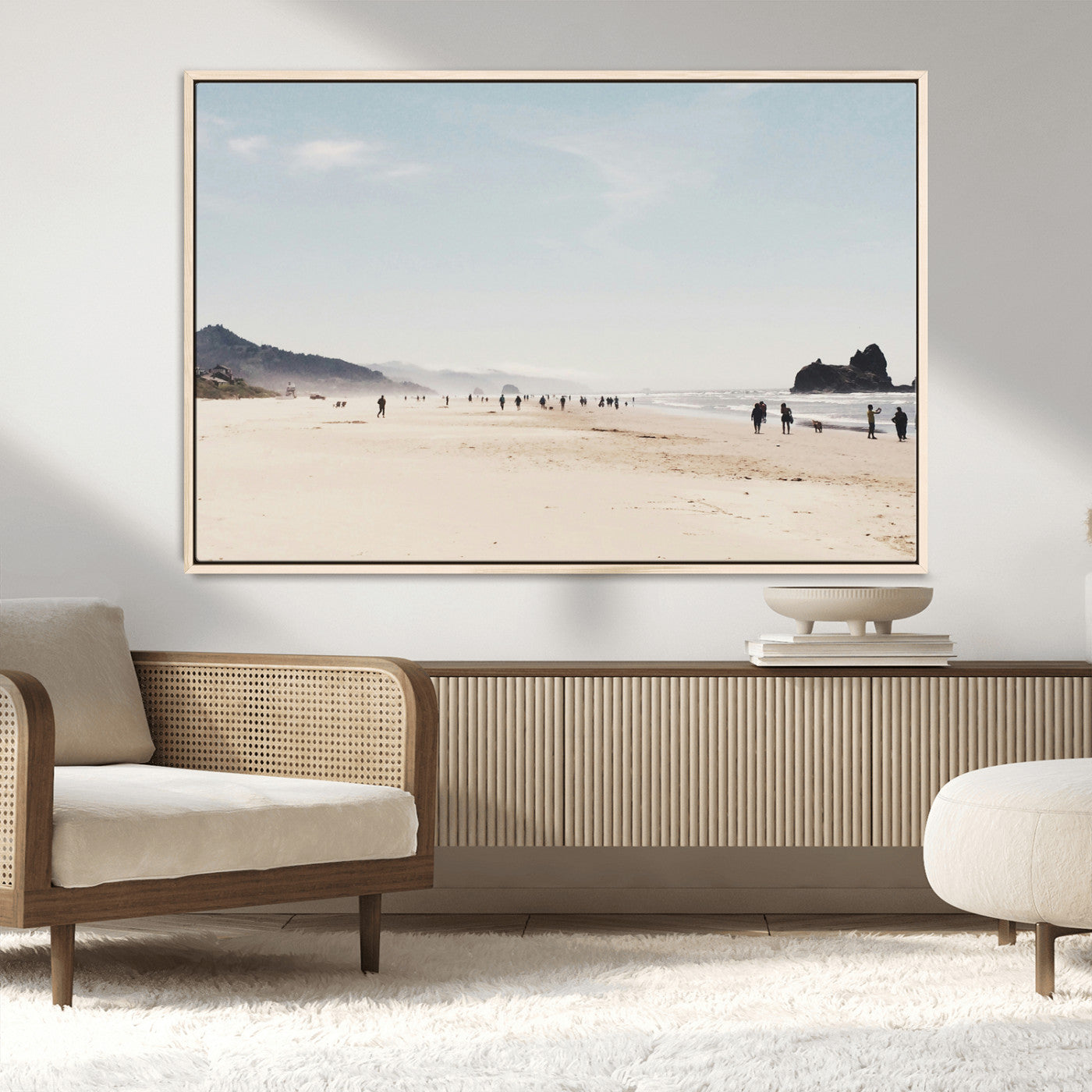28307820-MGV-CV-36X24-Minimalist Beach Wall Art Canvas Print – Framed Coastal Serenity Soft Sand Nature Scene Artwork for Home Office