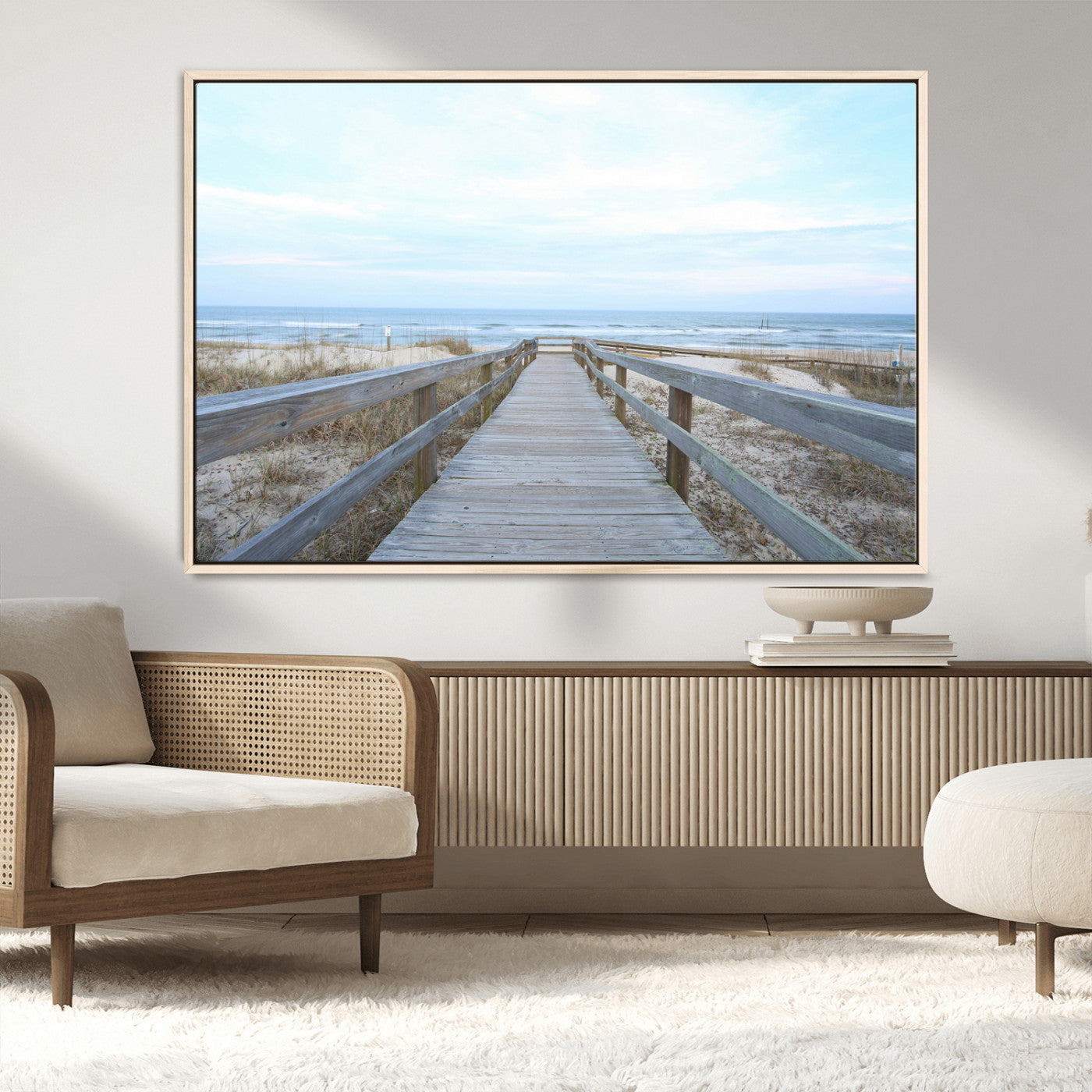 31602988-MGV-CV-36X24-Beach Boardwalk Wall Art Canvas Print – Framed Coastal Serenity Ocean View Nature Scene Artwork for Home Office