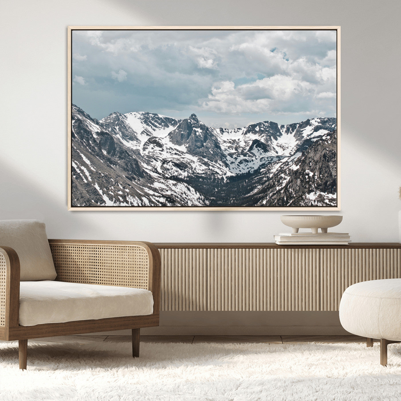 94074619-MGV-CV-36X24-Snowy Peaks Wall Art Canvas Print – Alpine Wilderness Mountain Escape Winter Serenity Artwork for Home, Office