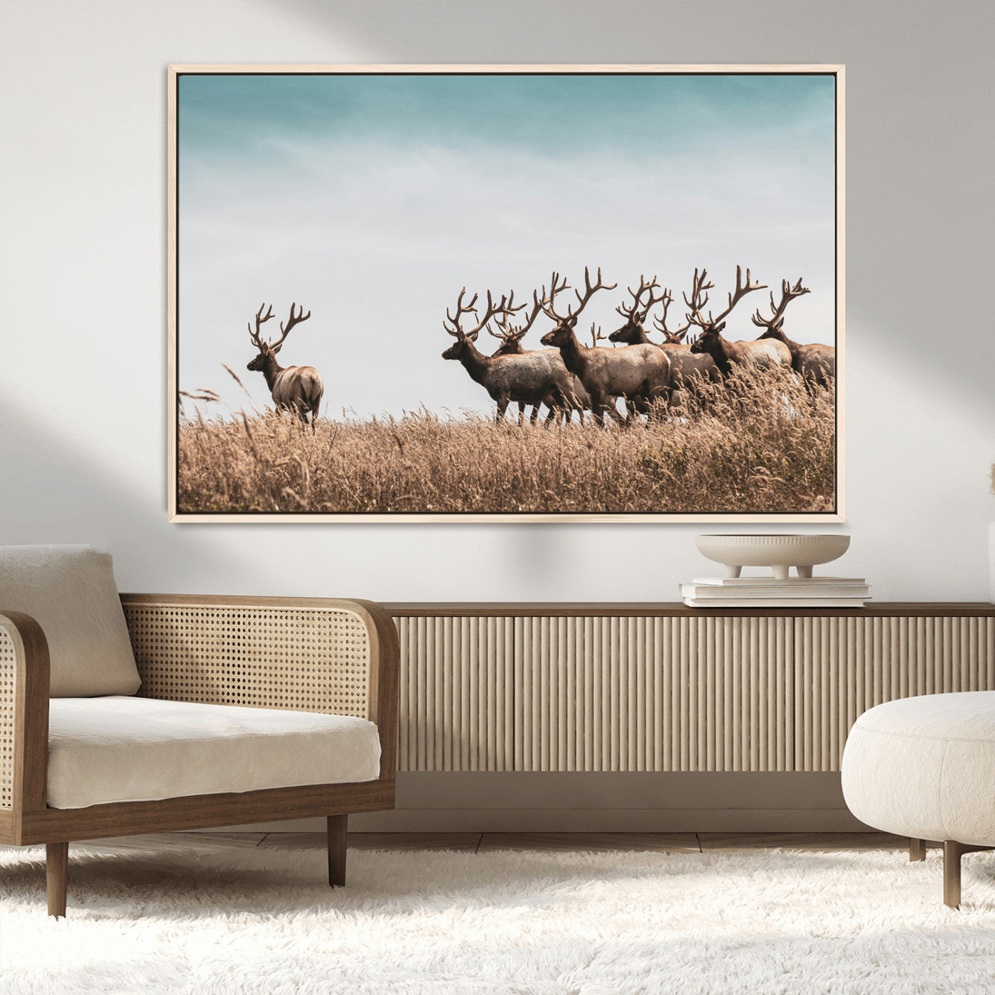 81594705-MGV-CV-36X24-Elk Herd Wall Art Canvas Print – Framed Wildlife Photography Rustic Nature Scene Artwork for Home, Office, Living Room