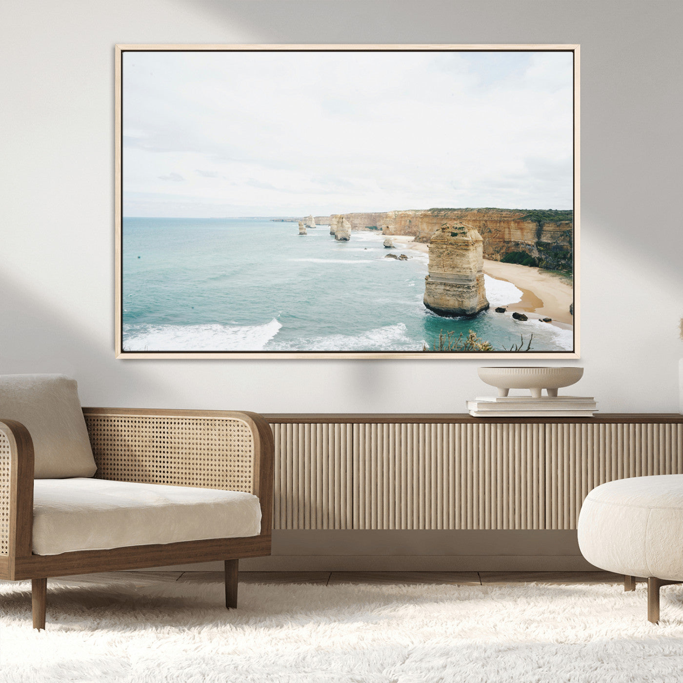 70095633-MGV-CV-36X24-Twelve Apostles Wall Art Canvas Print – Framed Coastal Cliffs Rugged Rock Formations Artwork for Home Office