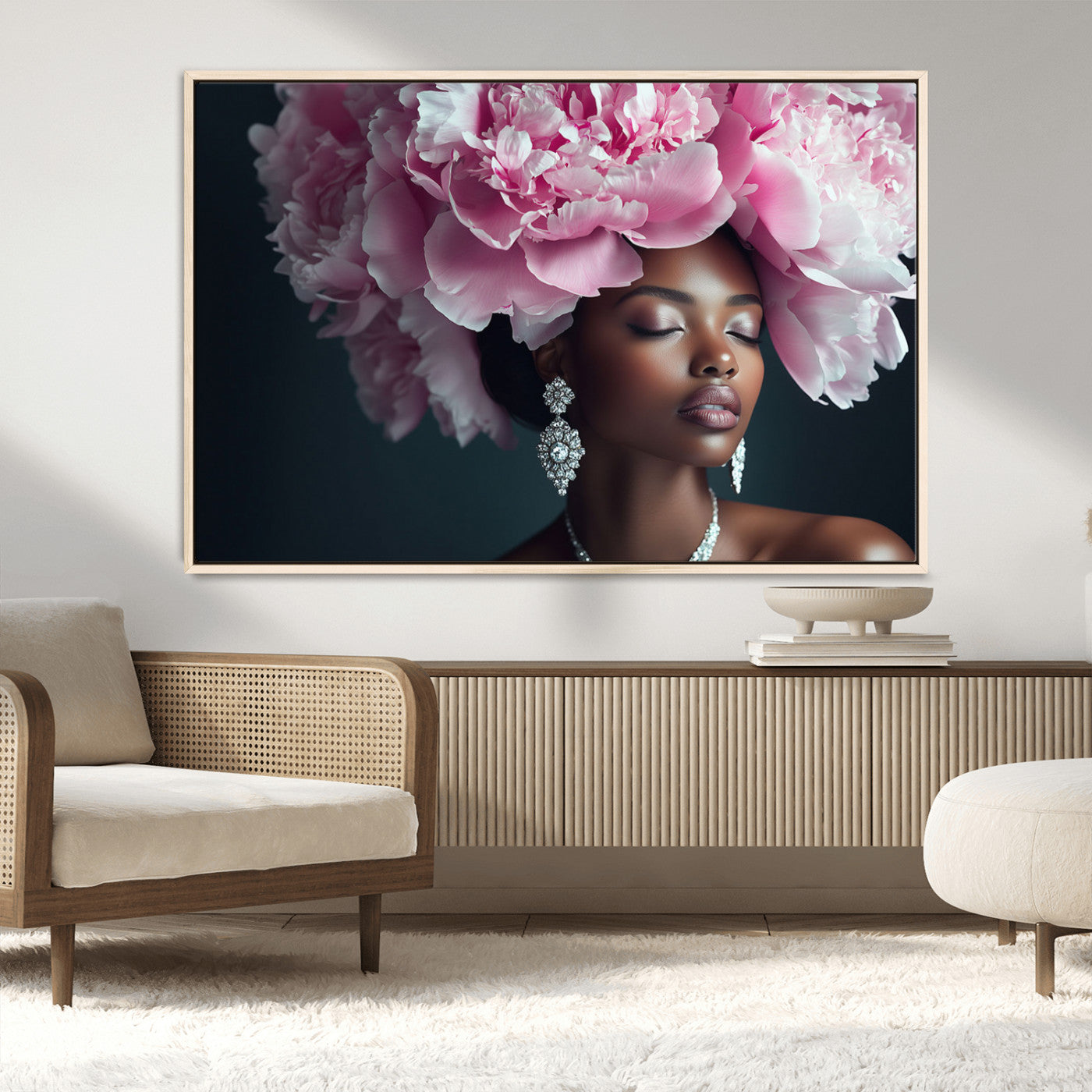 -Black Beauty Petal Crown Wall Art Canvas Print – Floral Petal Headpiece Elegant Design, Petal Inspired Artwork for Home, Office