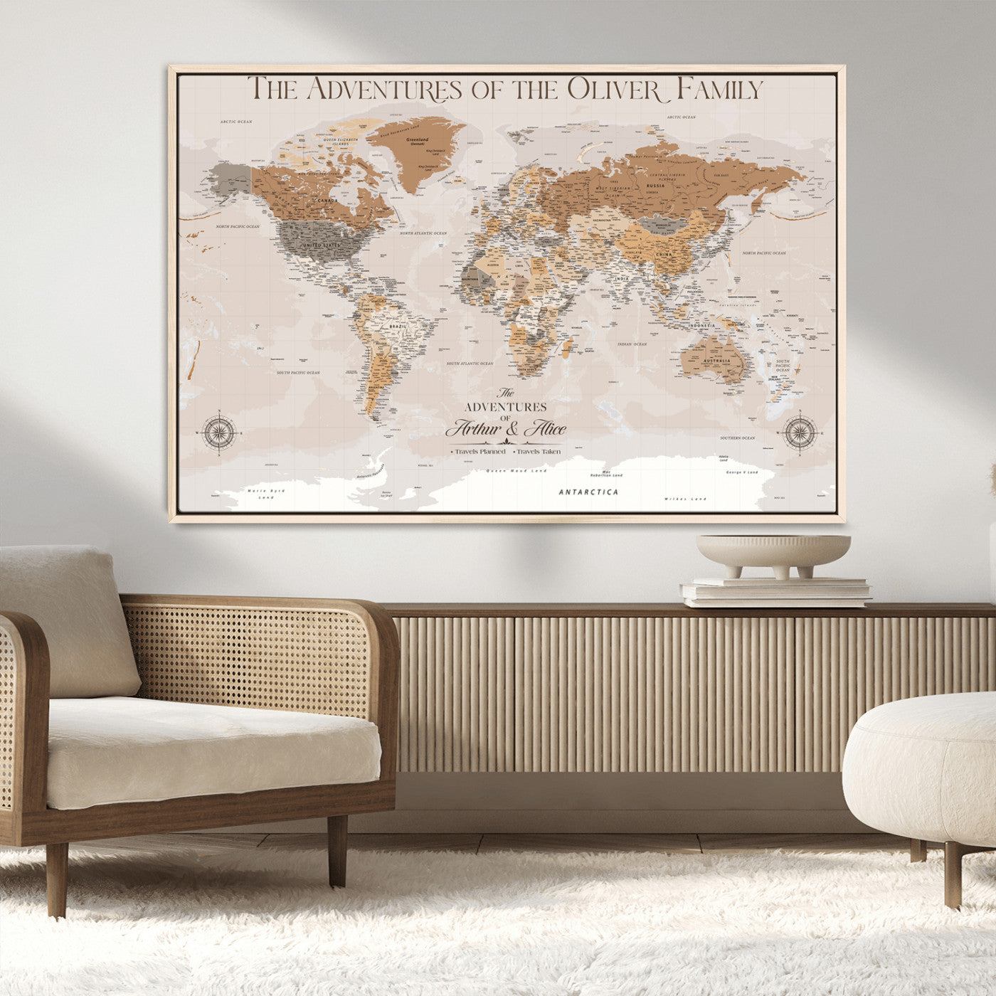 -Personalized Push Pin World Map Canvas – Custom Framed Travel Tracker Wall Art, Large Adventure Map with Pins for Home, Office
