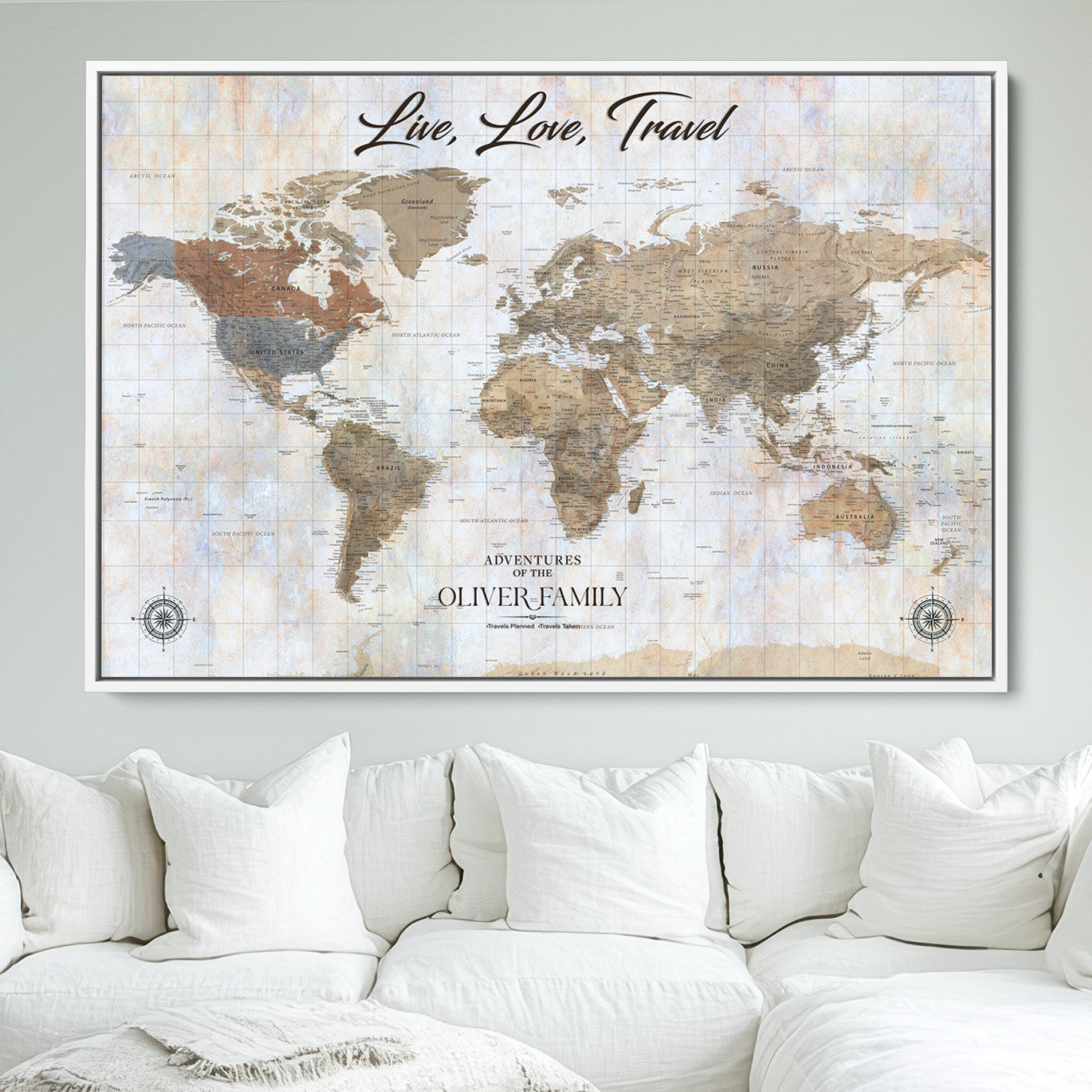 -Personalized Push Pin World Map Canvas – Custom Framed Travel Tracker Wall Art, Large Adventure Map with Pins for Home, Office