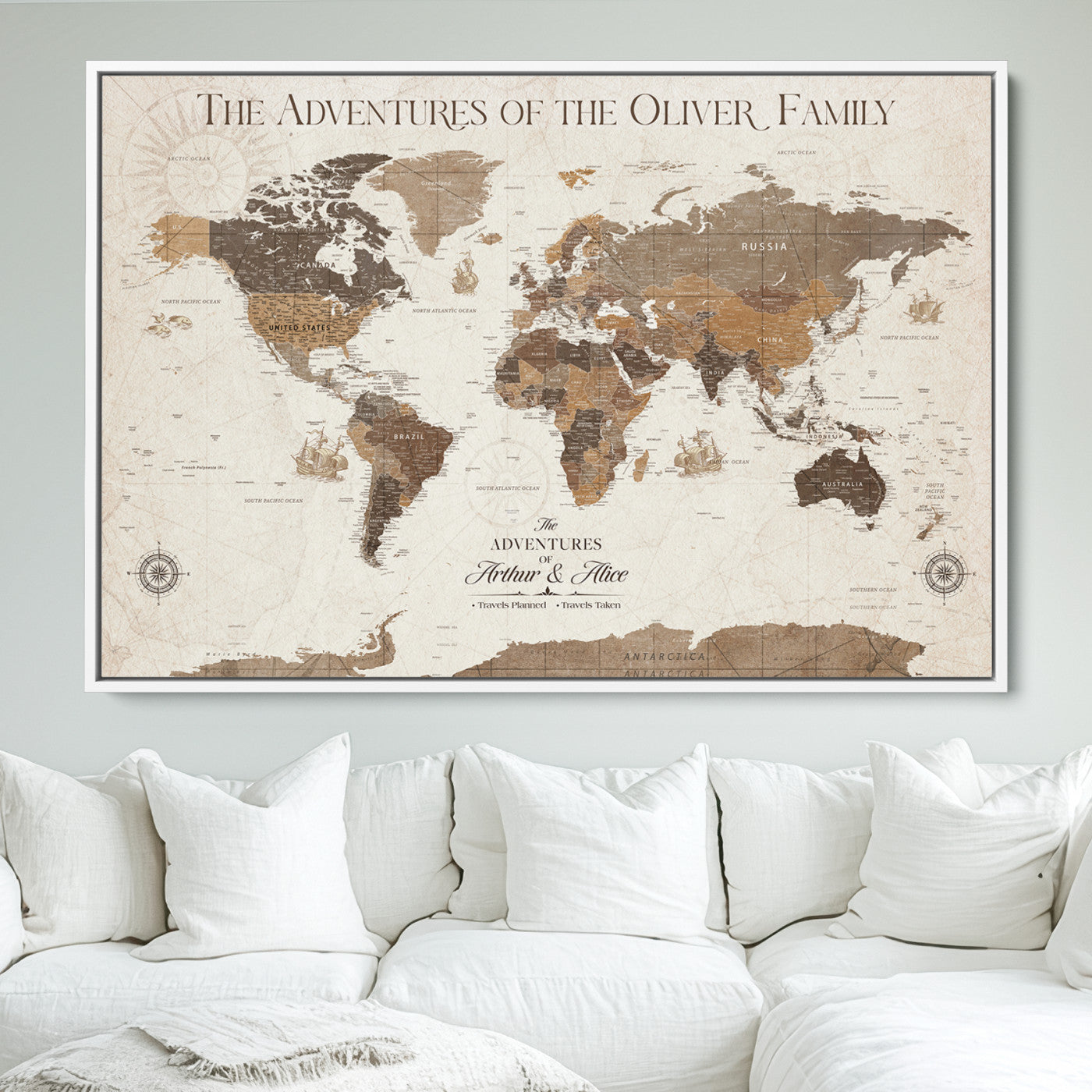 84483613-MGV-FC-36X24_White-Personalized Push Pin World Map Canvas Print Custom Family Travel Tracker Map Framed Adventure Gift for Couples Home Office
