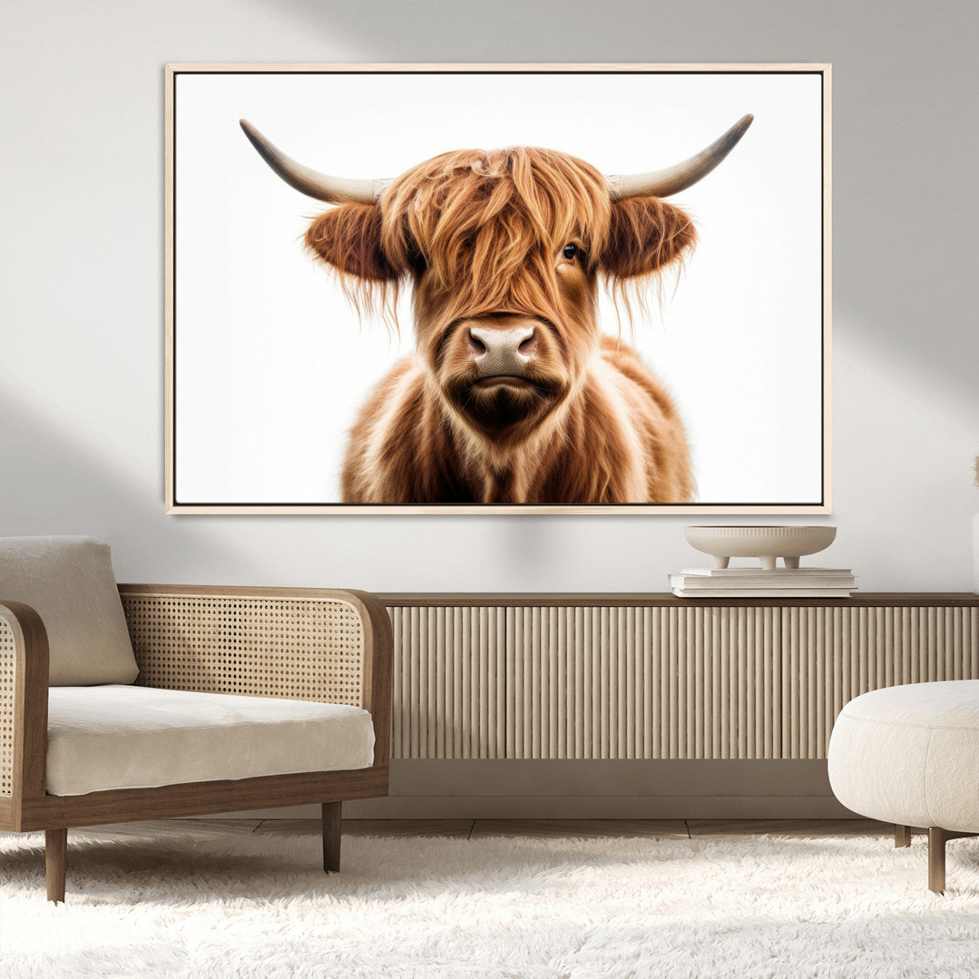 -Scottish Highland Cow Canvas Print, Framed Highland Cow Canvas Home Decor