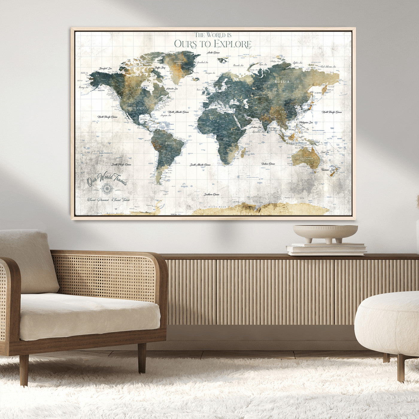 -Custom Push Pin World Map Wall Art Canvas Print – Adventure Travel Tracker Map with Pins Artwork for Home Office