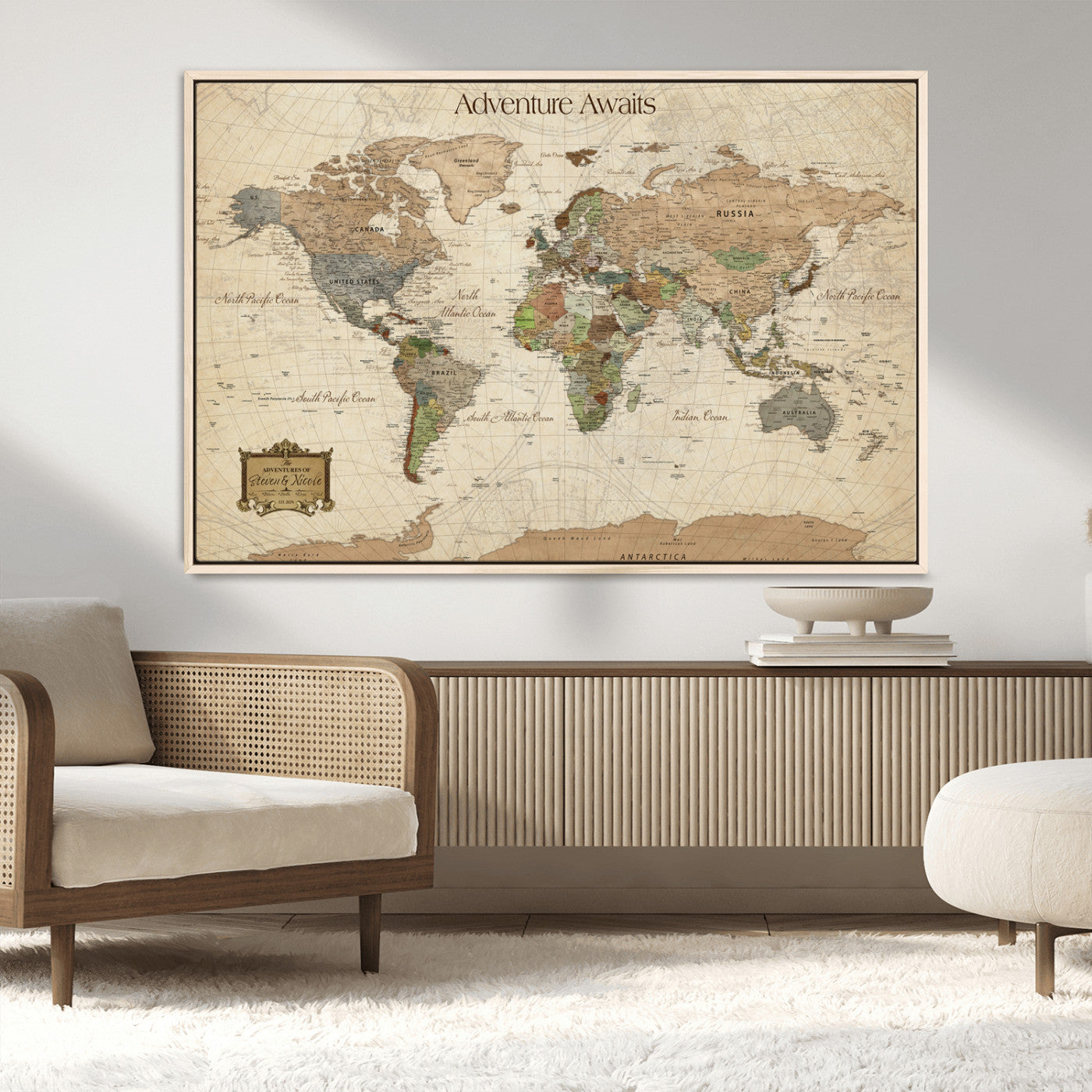 33020399-MGV-CV-36X24-Personalized World Map Canvas Print – Custom Push Pin Travel Tracker Map Anniversary Gift for Couples for Home, Office