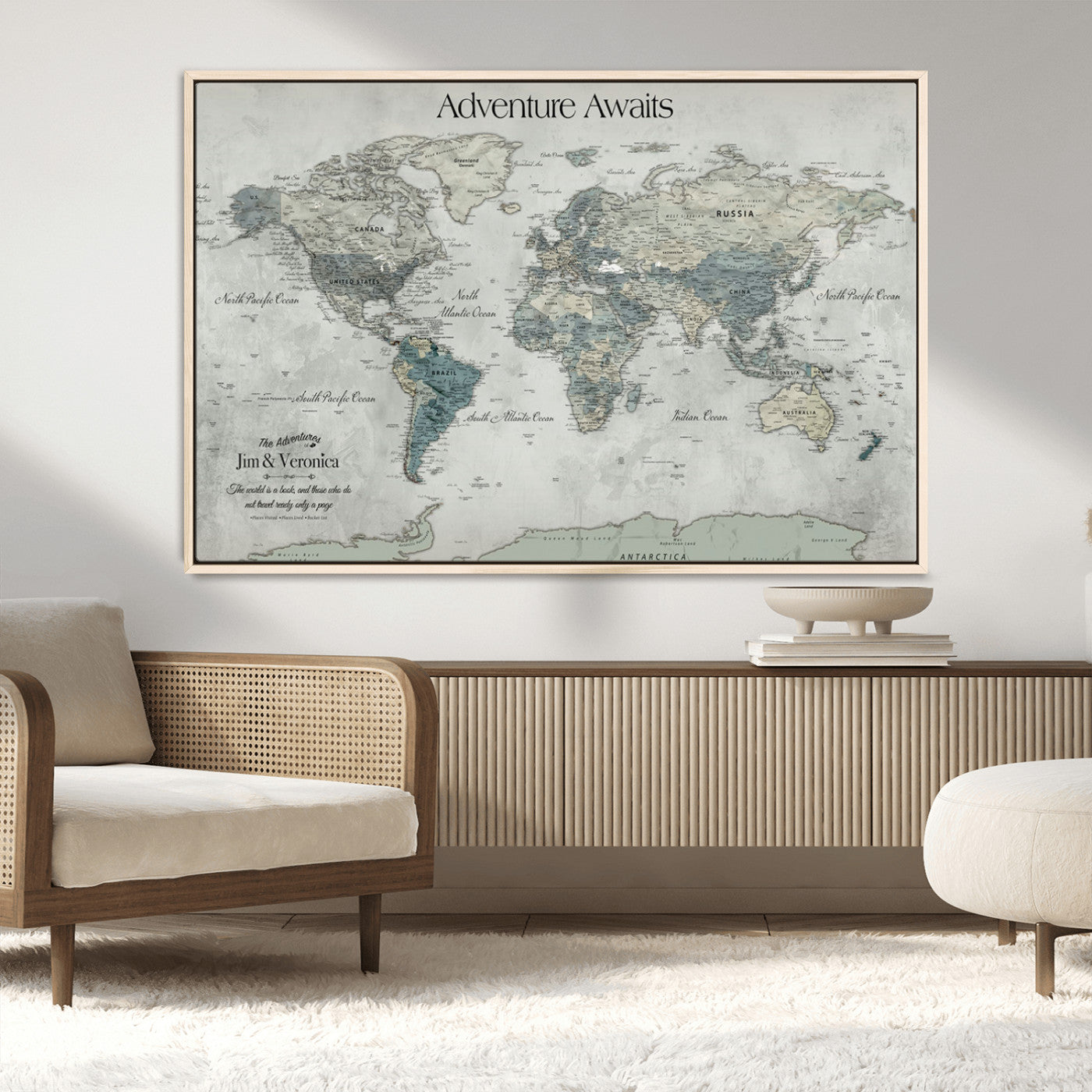 -Personalized Push Pin World Map Canvas Print – Custom Adventure Travel Map Framed Wall Art Gift for home, office