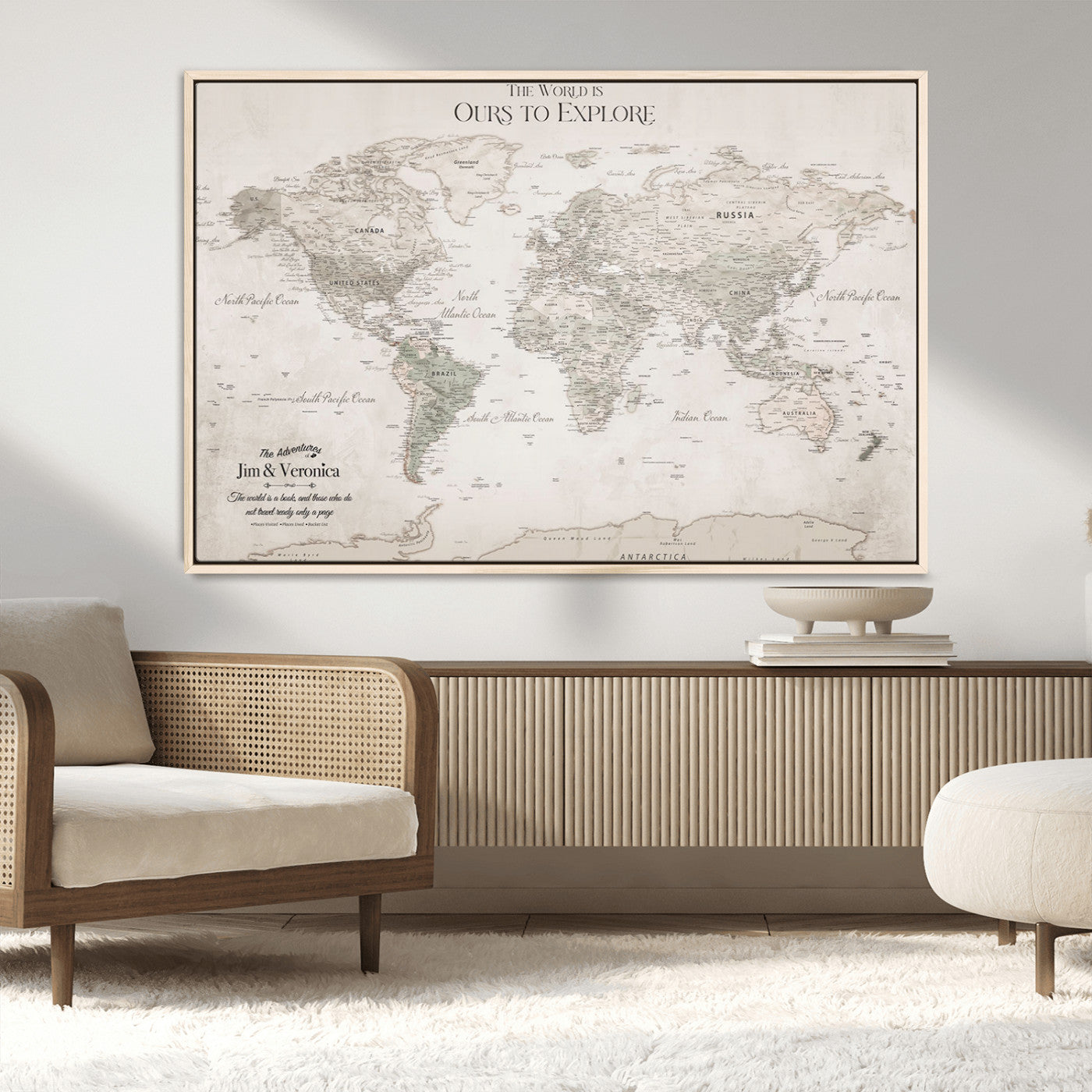 -Personalized Push Pin World Map Wall Art Canvas Print – Custom Framed Travel Tracker Gift for Couples or Family for home, office