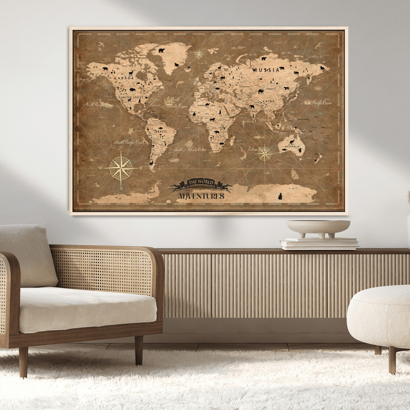 Rehber01-MGV-CV-36X24-Customize Push Pin World Map Wall Art Canvas Print – Personalized Kids Room Framed Map Travel Tracker for home, office