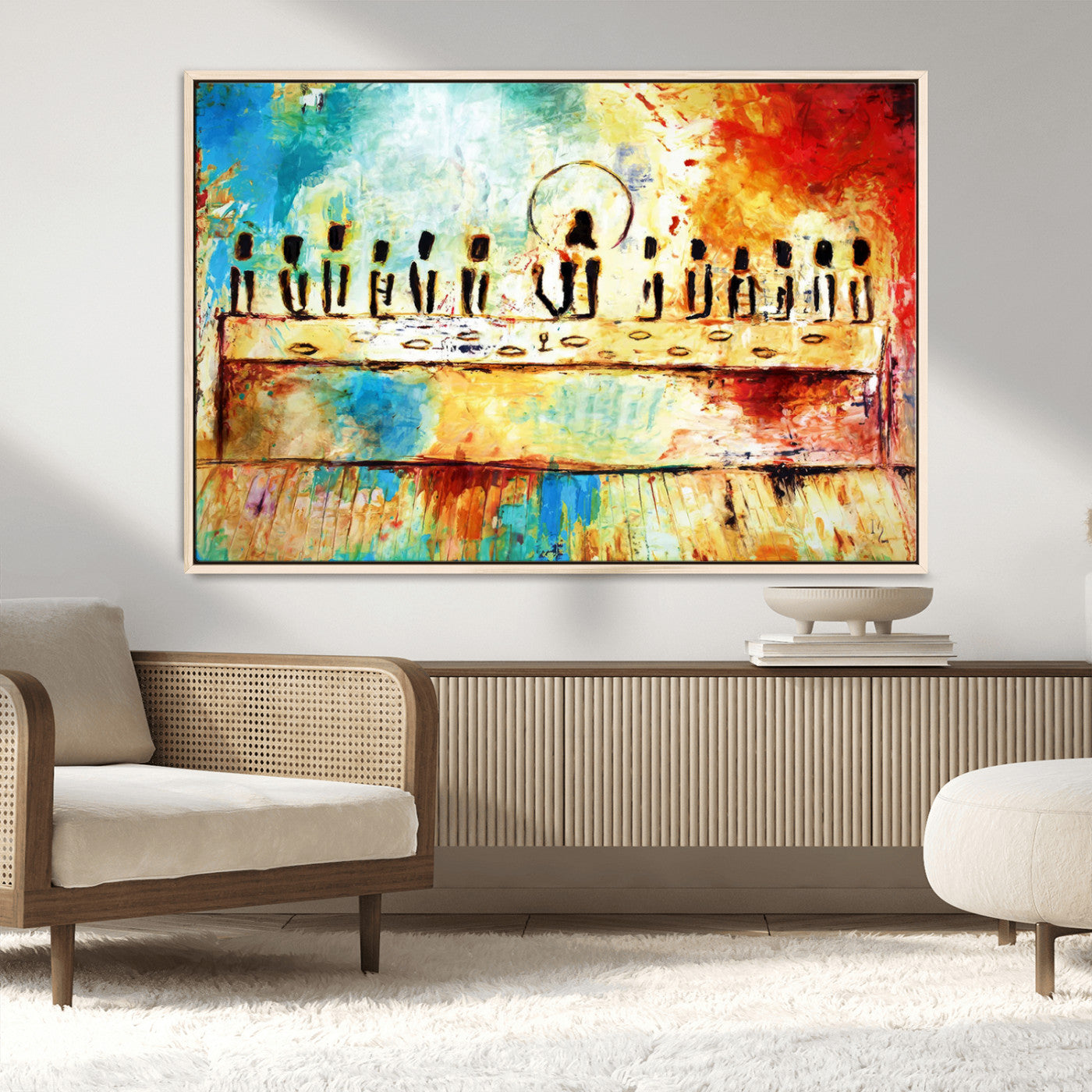 68892000-MGV-CV-36X24-Abstract Last Supper Art Print – Vibrant Contemporary Jesus and Disciples Modern Canvas Painting Artwork for Home Office
