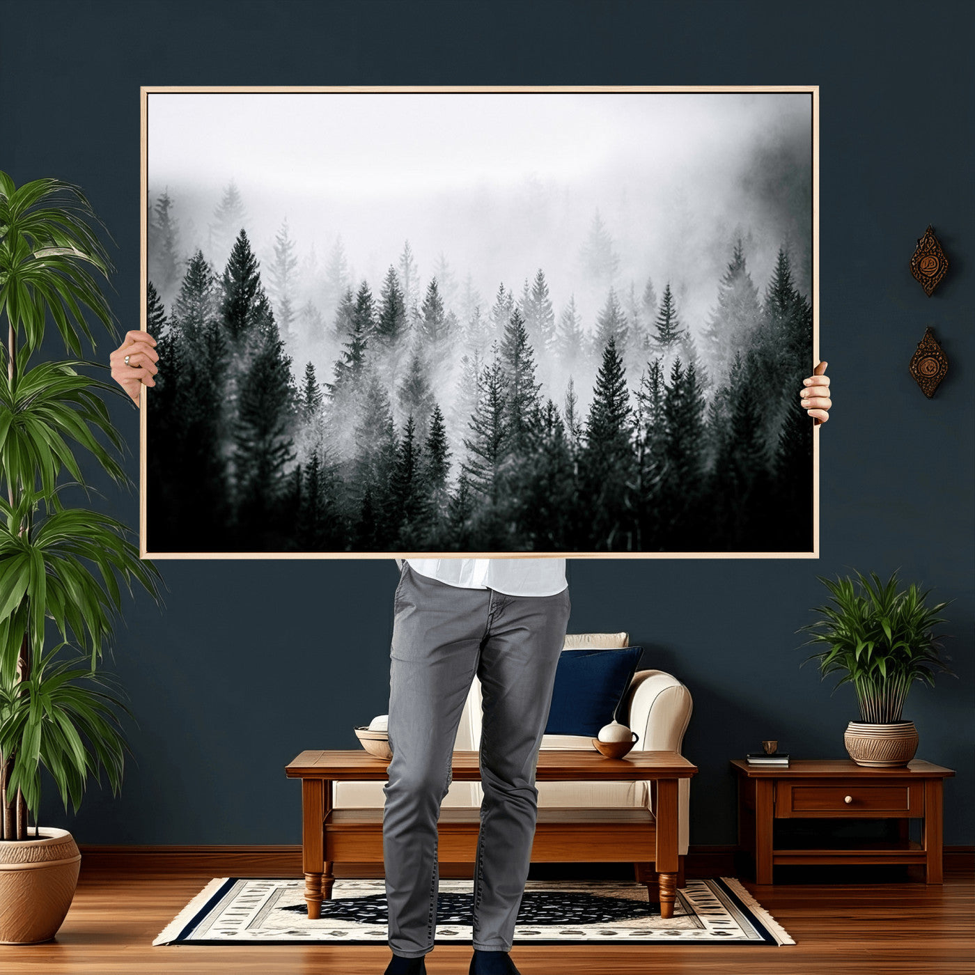 87750525-MGV-CV-36X24 - Foggy Forest Wall Art Canvas Print – Mountain Woodland Landscape Photography for Minimal Nature Home Decor