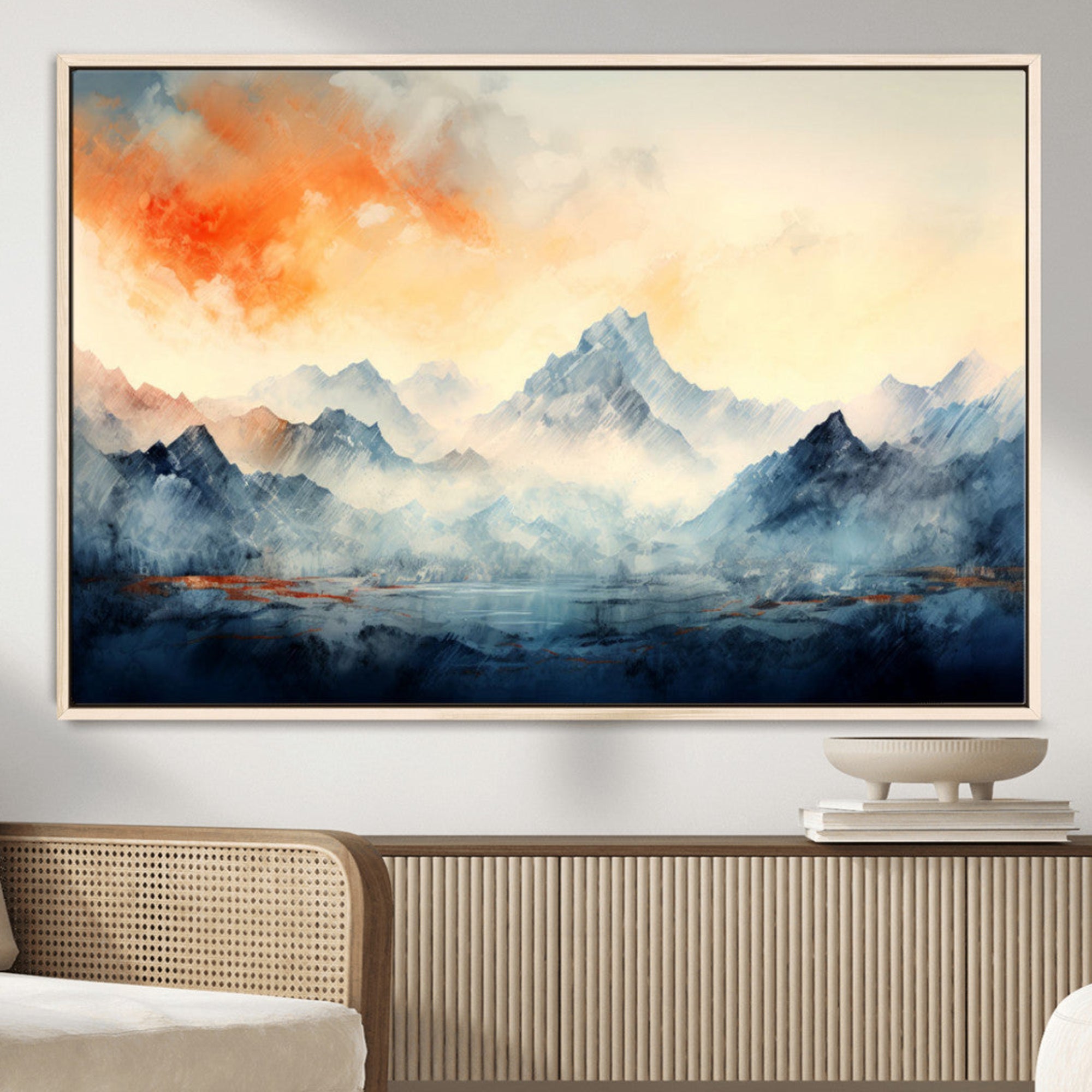 WRM1005-MGV-CV-36X24-Warm Clouds Abstract Mountain Wall Art Canvas Print