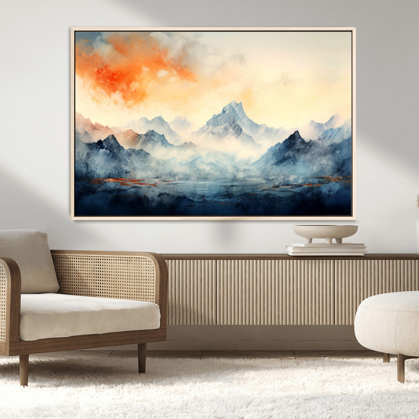 WRM1005-MGV-CV-36X24-Warm Clouds Abstract Mountain Wall Art Canvas Print