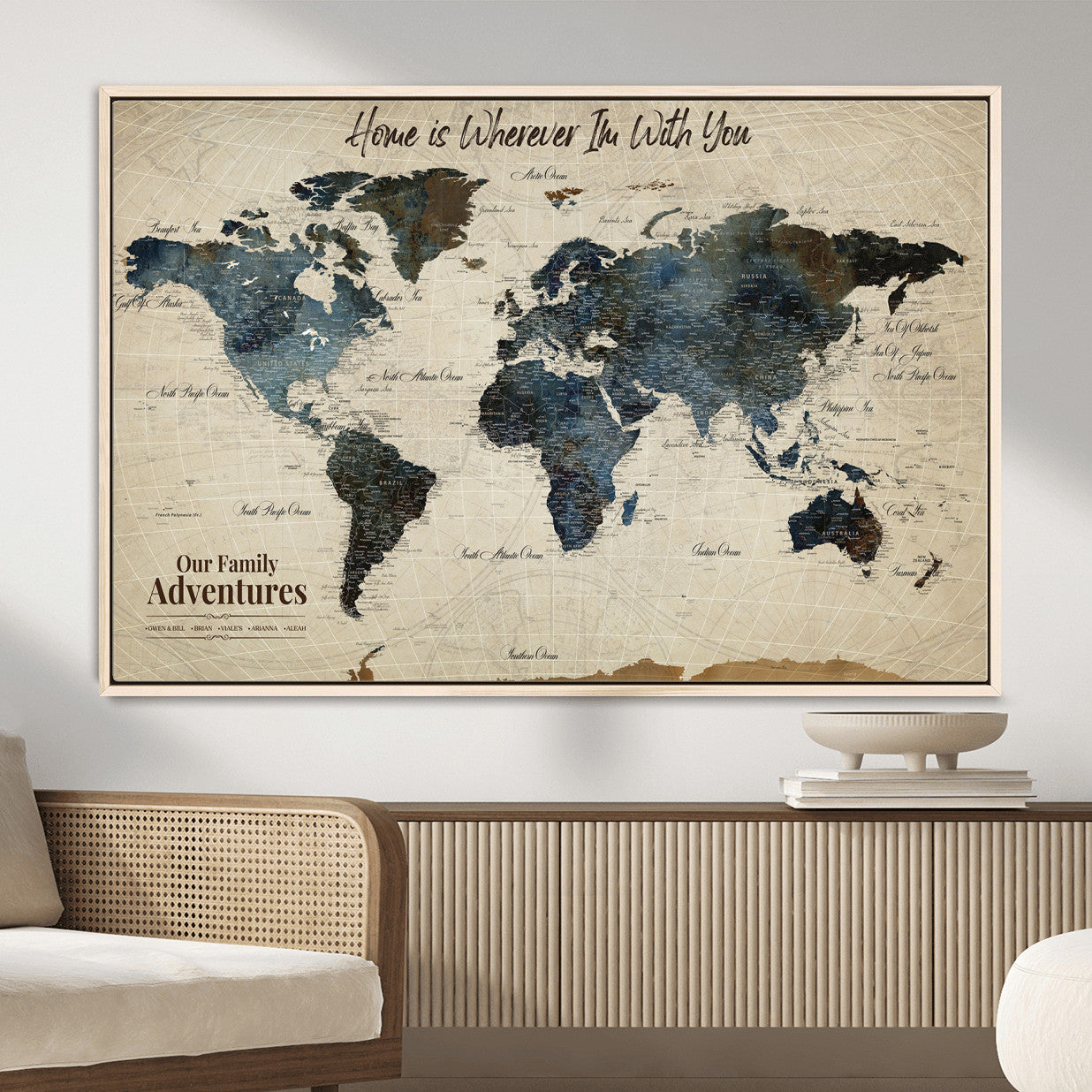 71188227-MGV-FC-36X24 - Personalized World Map Wall Art Canvas Print – Custom Push Pin Travel Map for Couples, Families, or Office Decor