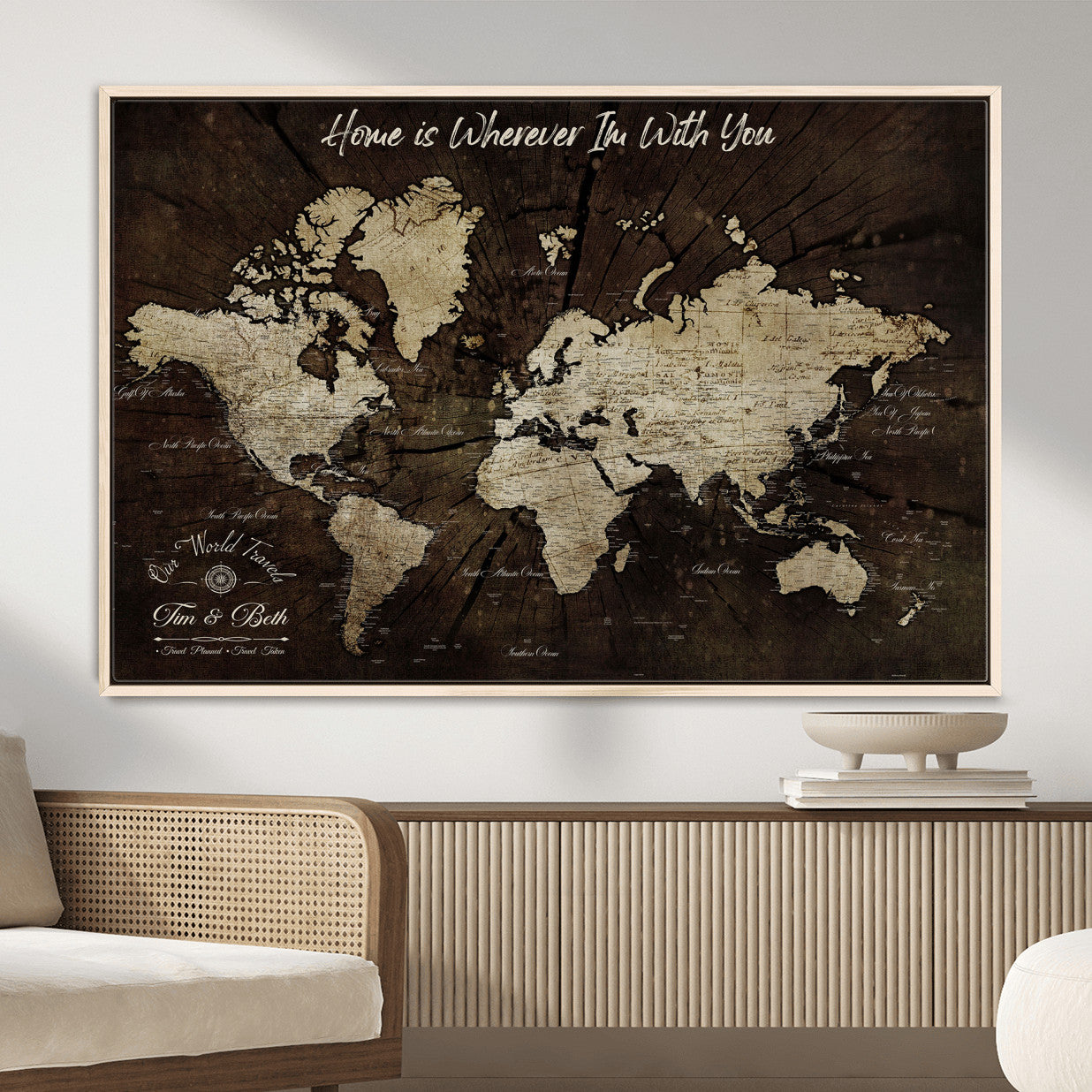 73781397-MGV-FC-36X24 - Personalized World Map Wall Art Canvas Print – Custom Push Pin Travel Map for Couples, Families, or Office Decor