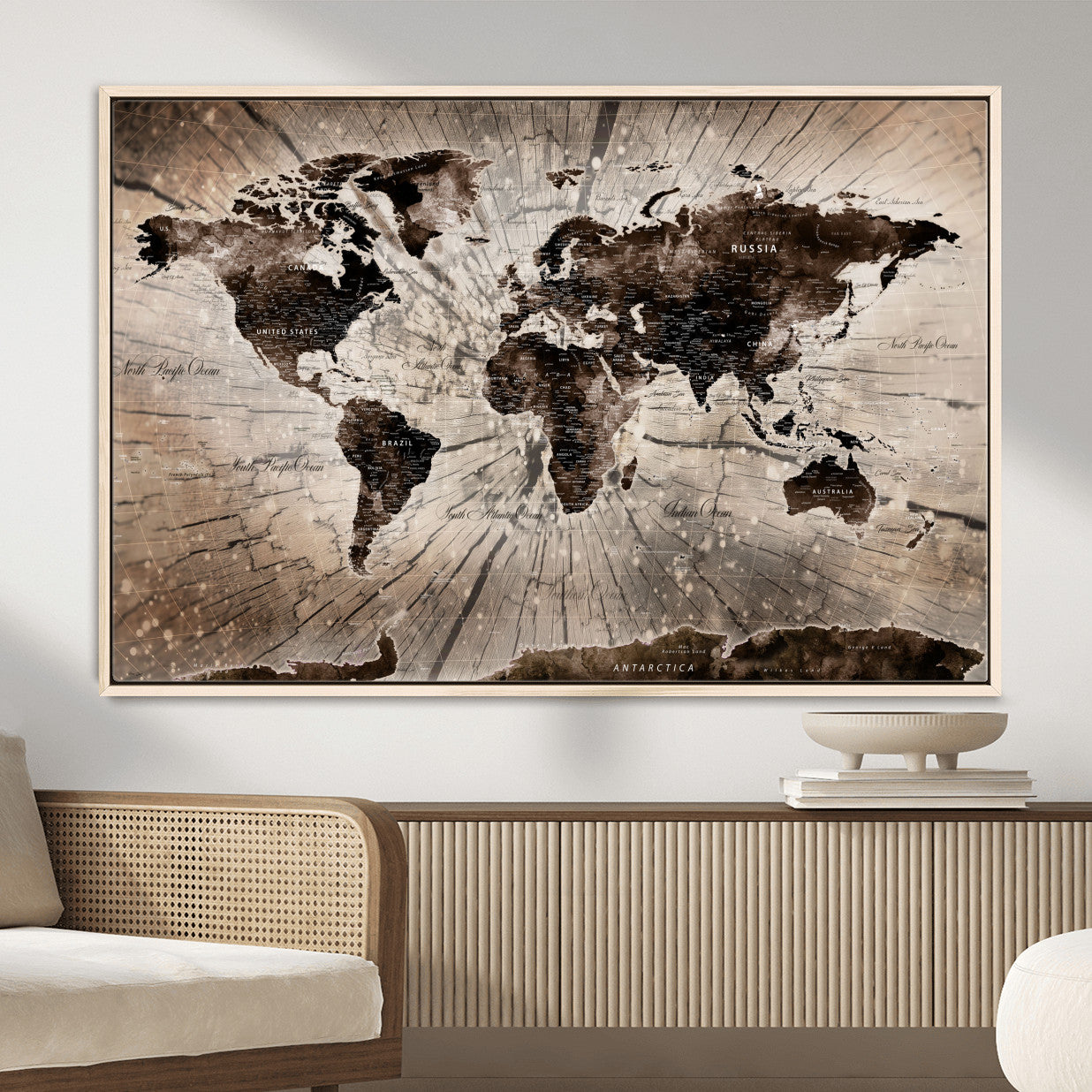 35326624-MGV-FC-36X24 - World Map Wall Art Canvas Print, Modern Decorative Framed Map Artwork Prints for Living Room, Office, Bedroom Wall Decor