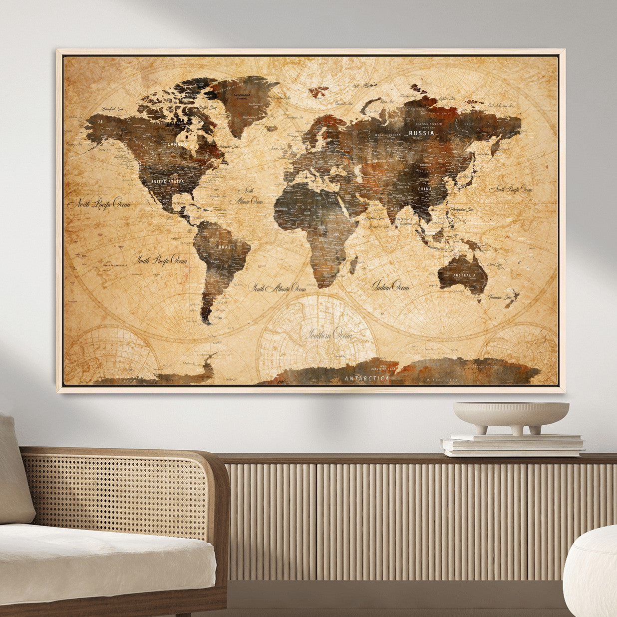 14542905-MGV-FC-36X24 - World Map Wall Art Canvas Print, Modern Decorative Framed Map Artwork Prints for Living Room, Office, Bedroom Wall Decor