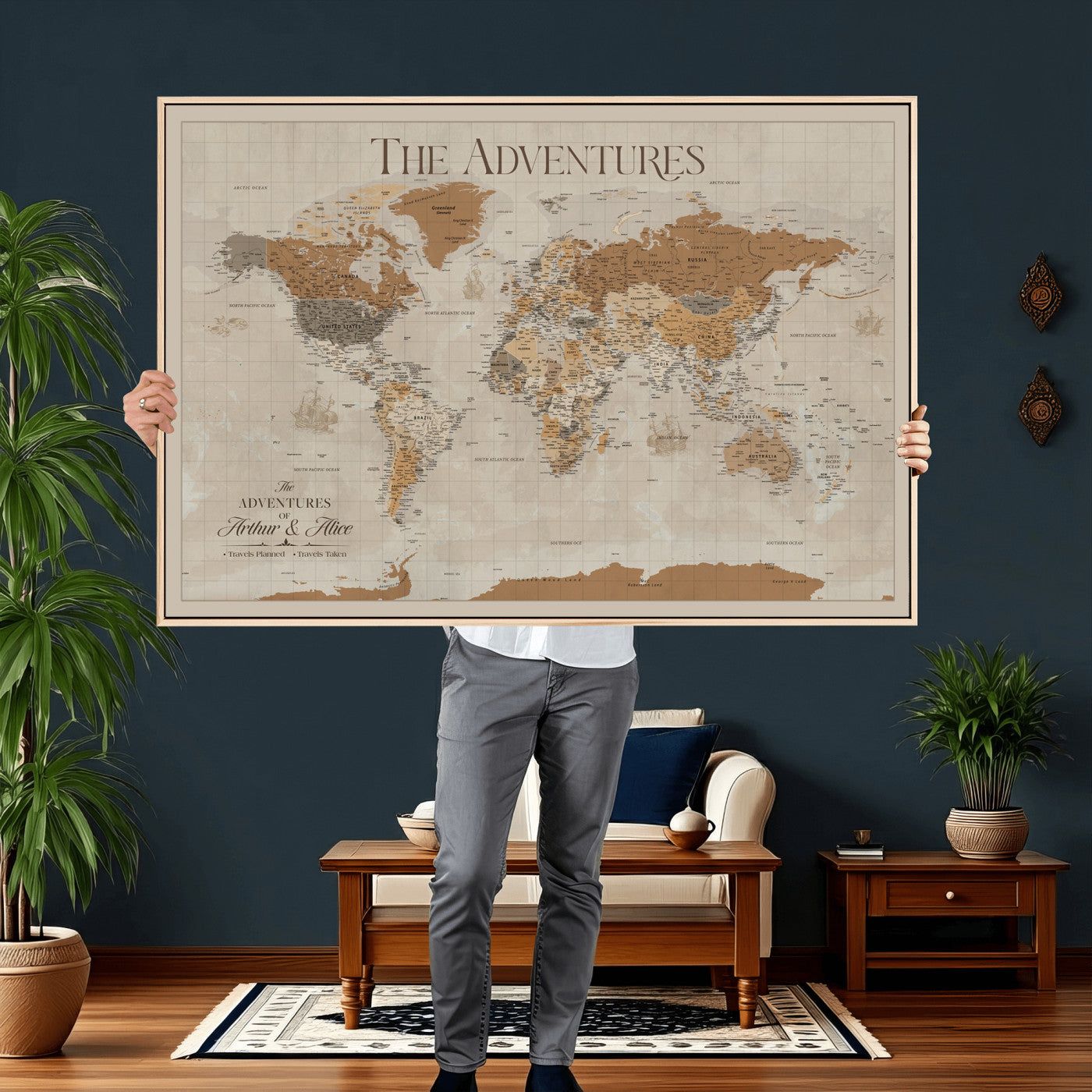 57738274-MGV-CV-36X24 - Custom Push Pin World Map Wall Art Canvas Print – Personalized Travel Tracker - NEWMAP-10