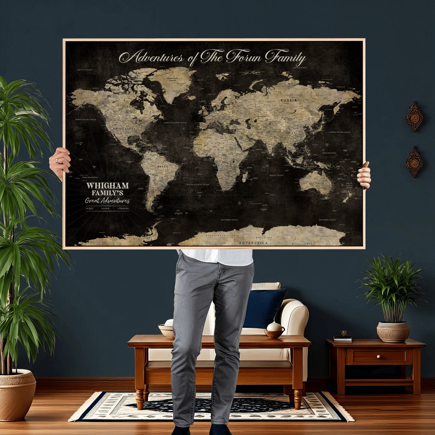 26348249-MGV-CV-36X24 - Custom Push Pin World Map Wall Art Canvas Print – Personalized Travel Tracker with Pins Framed Large for Home and Office Decor