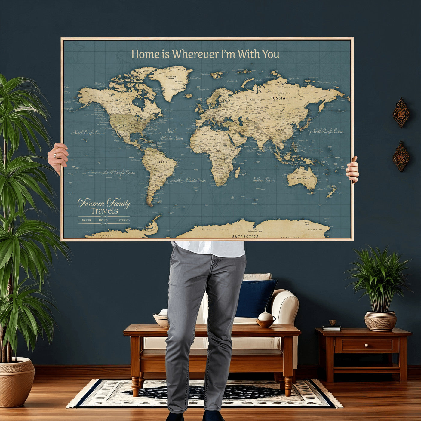 15936891-MGV-CV-36X24 - Custom Push Pin World Map Wall Art Canvas Print – Personalized Travel Tracker with Pins Framed Large for Home and Office Decor